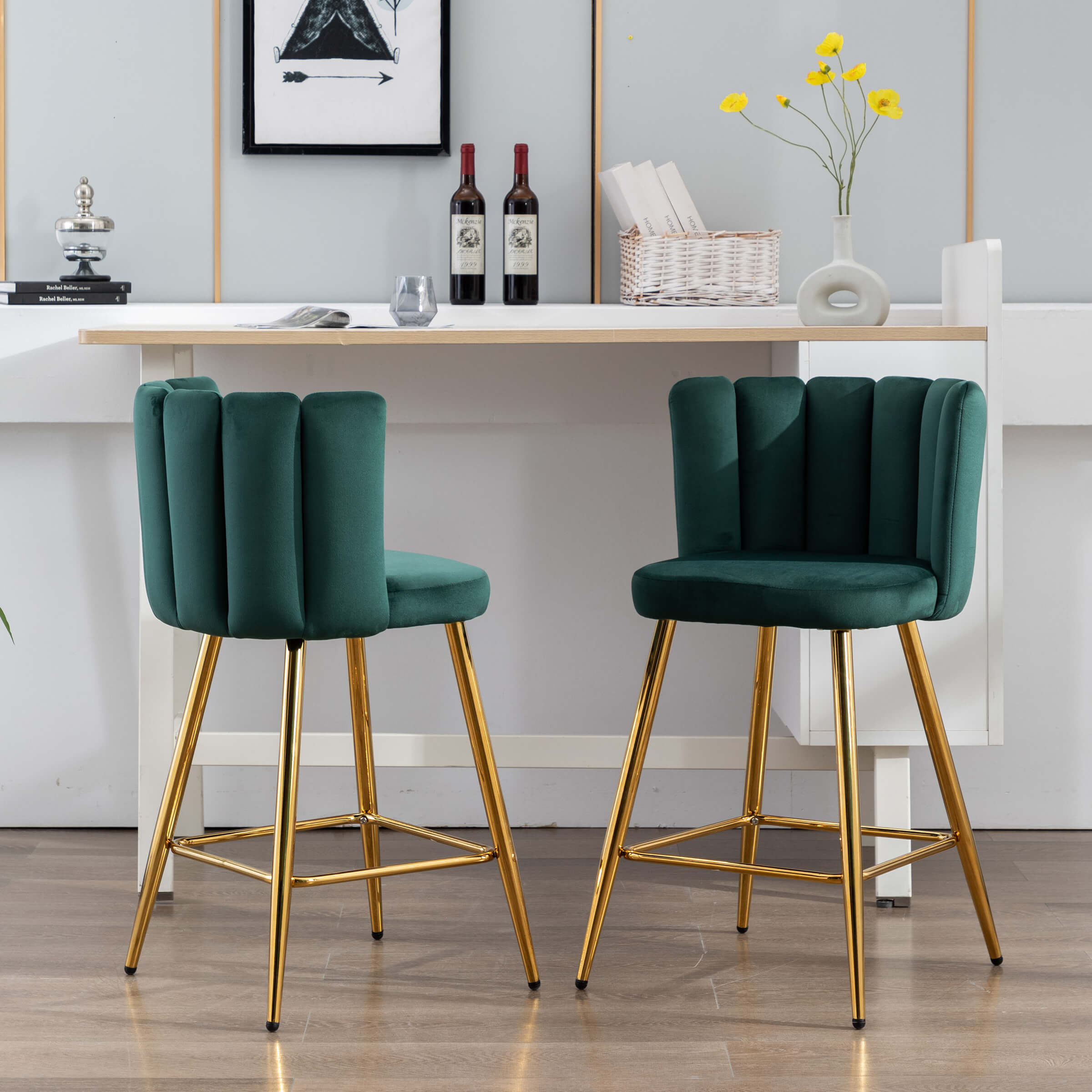 CHICAURA 26"H Counter Stools With Gold Metal Legs Set of 2 - 9029CS
