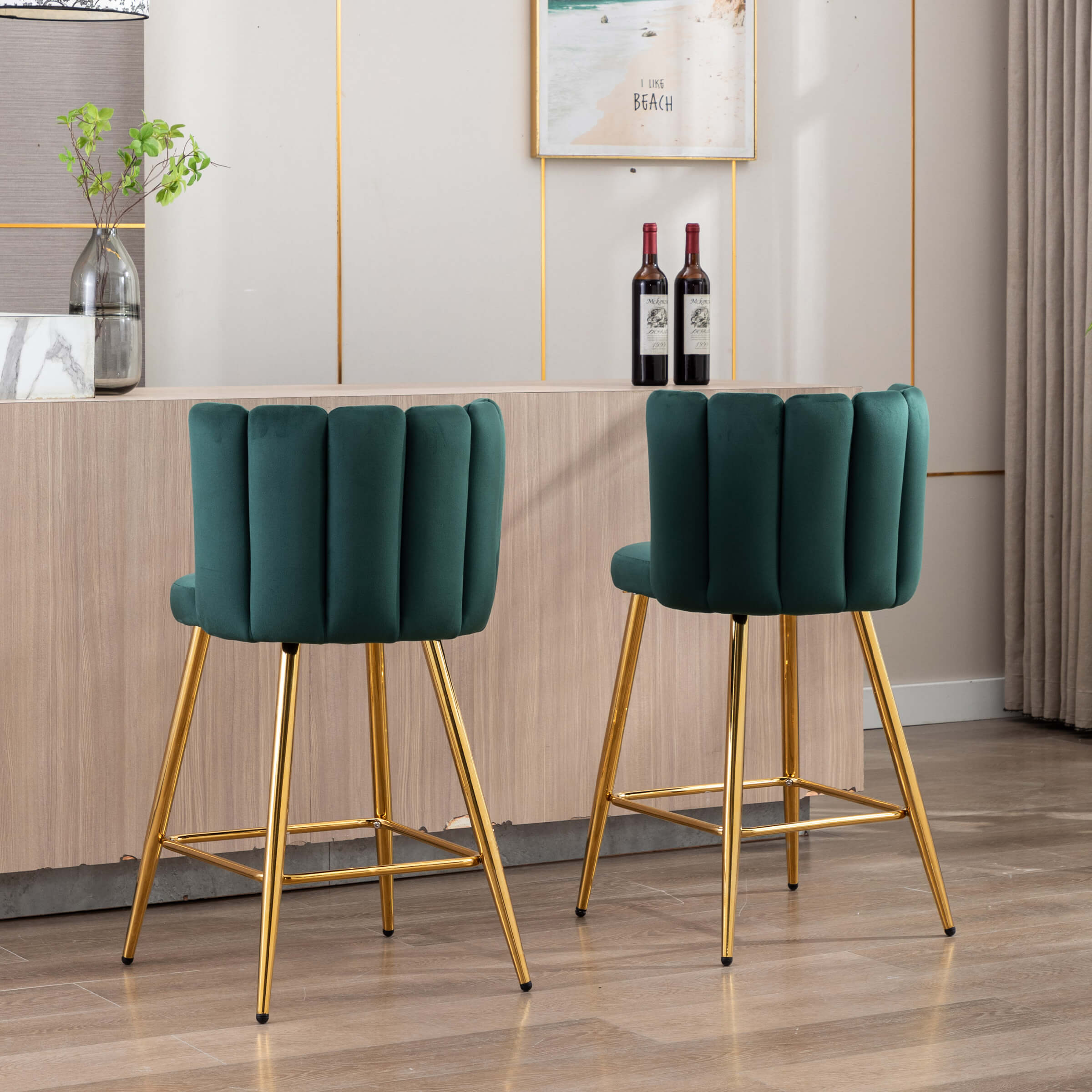 CHICAURA 26"H Counter Stools With Gold Metal Legs Set of 2 - 9029CS