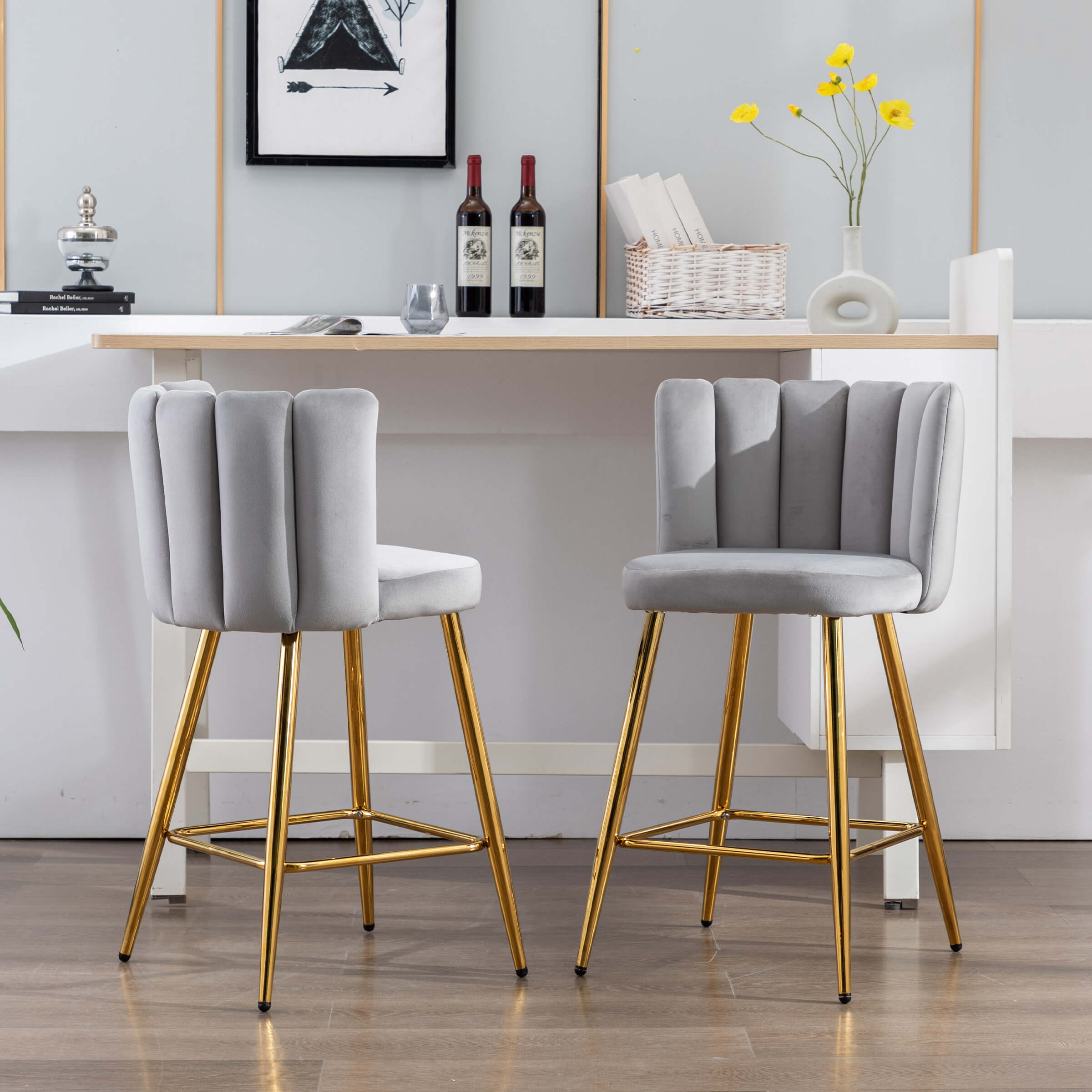 CHICAURA 26"H Gold Bar Stools Set of 2 - 9029CS