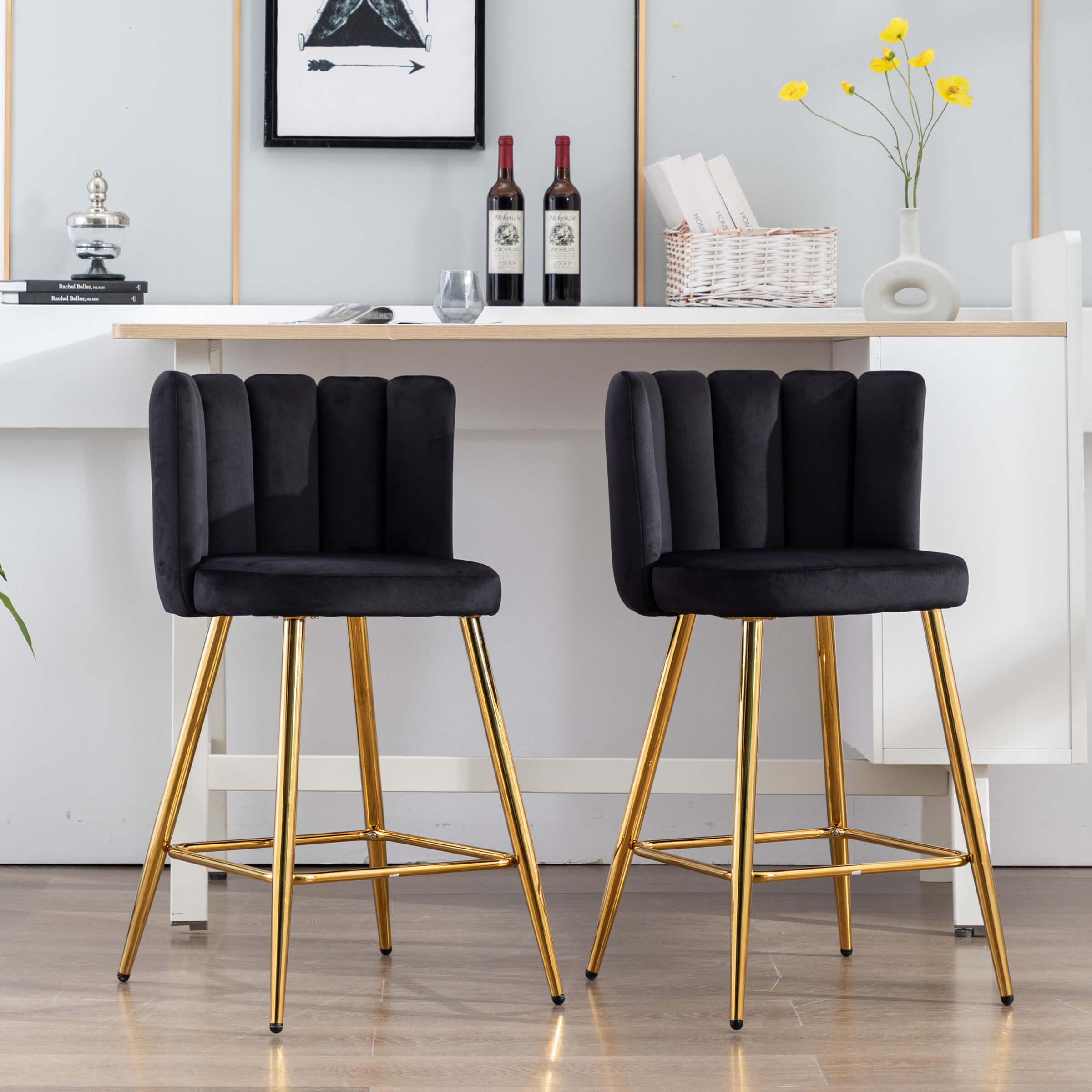 CHICAURA 26"H Counter Stools With Gold Metal Legs Set of 2 - 9029CS