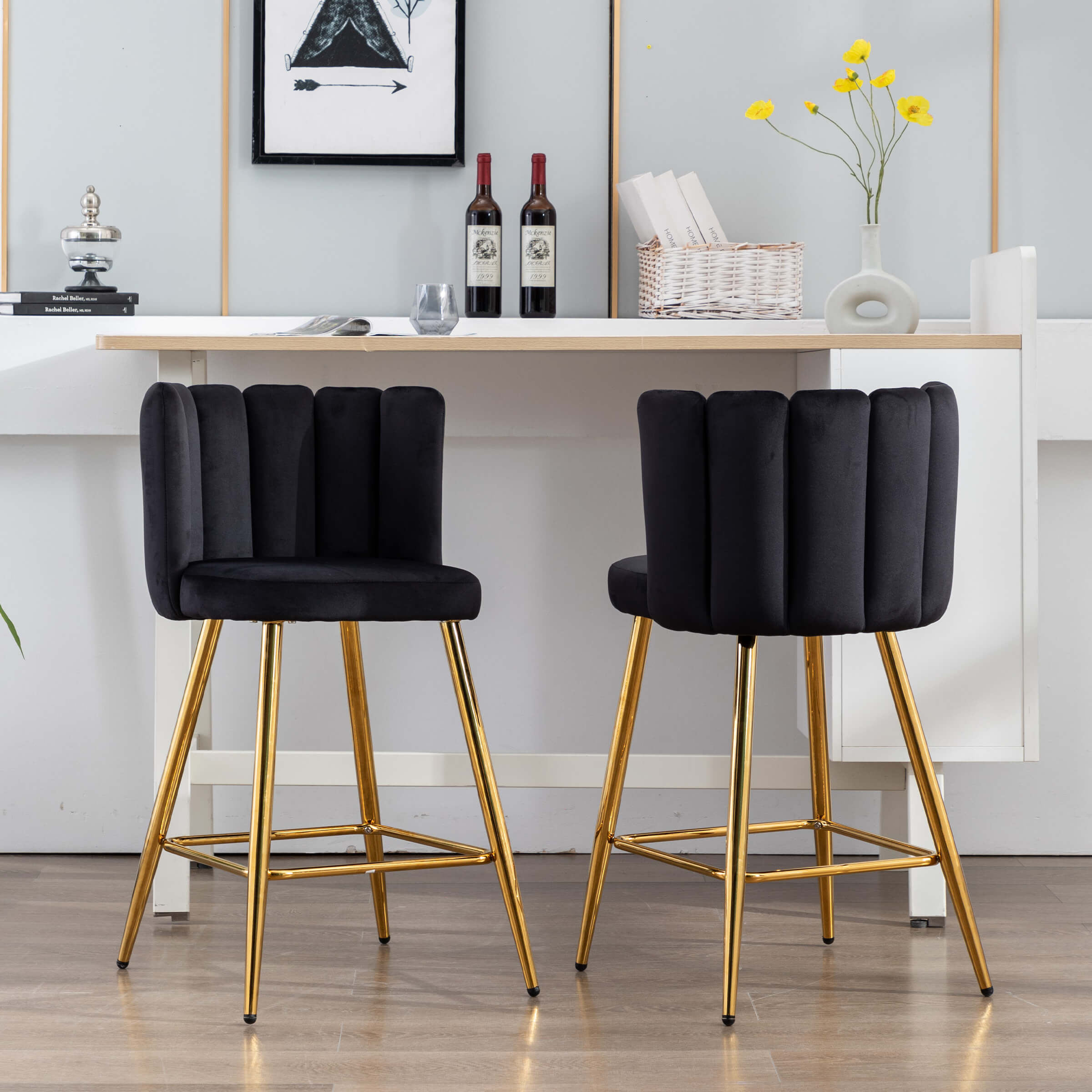 CHICAURA 26"H Counter Stools With Gold Metal Legs Set of 2 - 9029CS