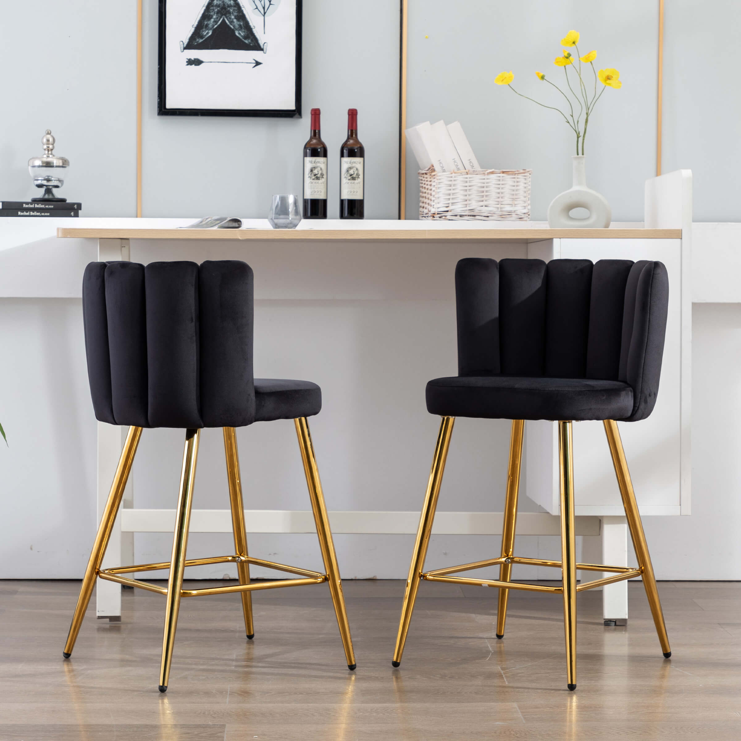 CHICAURA 26"H Counter Stools With Gold Metal Legs Set of 2 - 9029CS