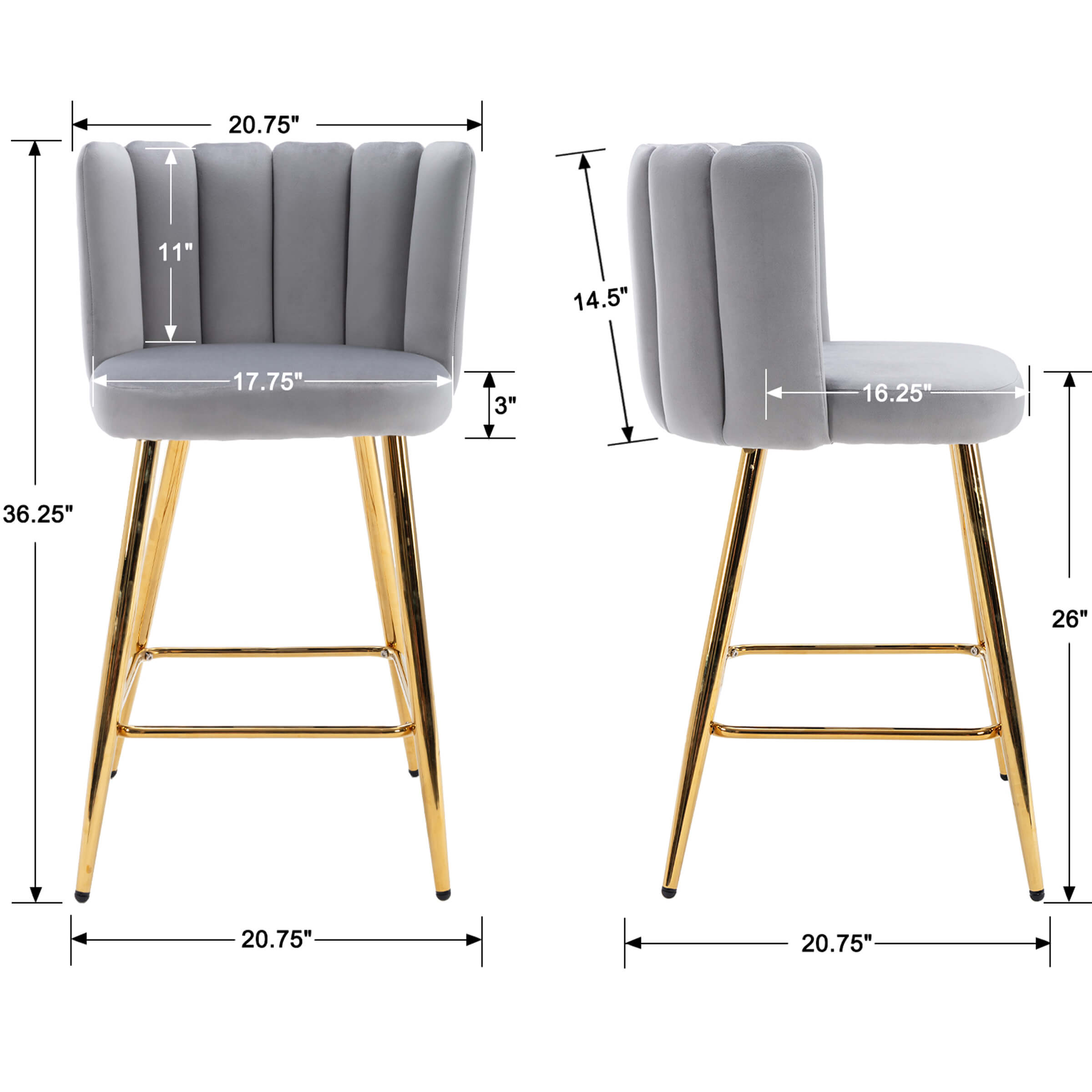 CHICAURA 26"H Counter Stools With Gold Metal Legs Set of 2 - 9029CS