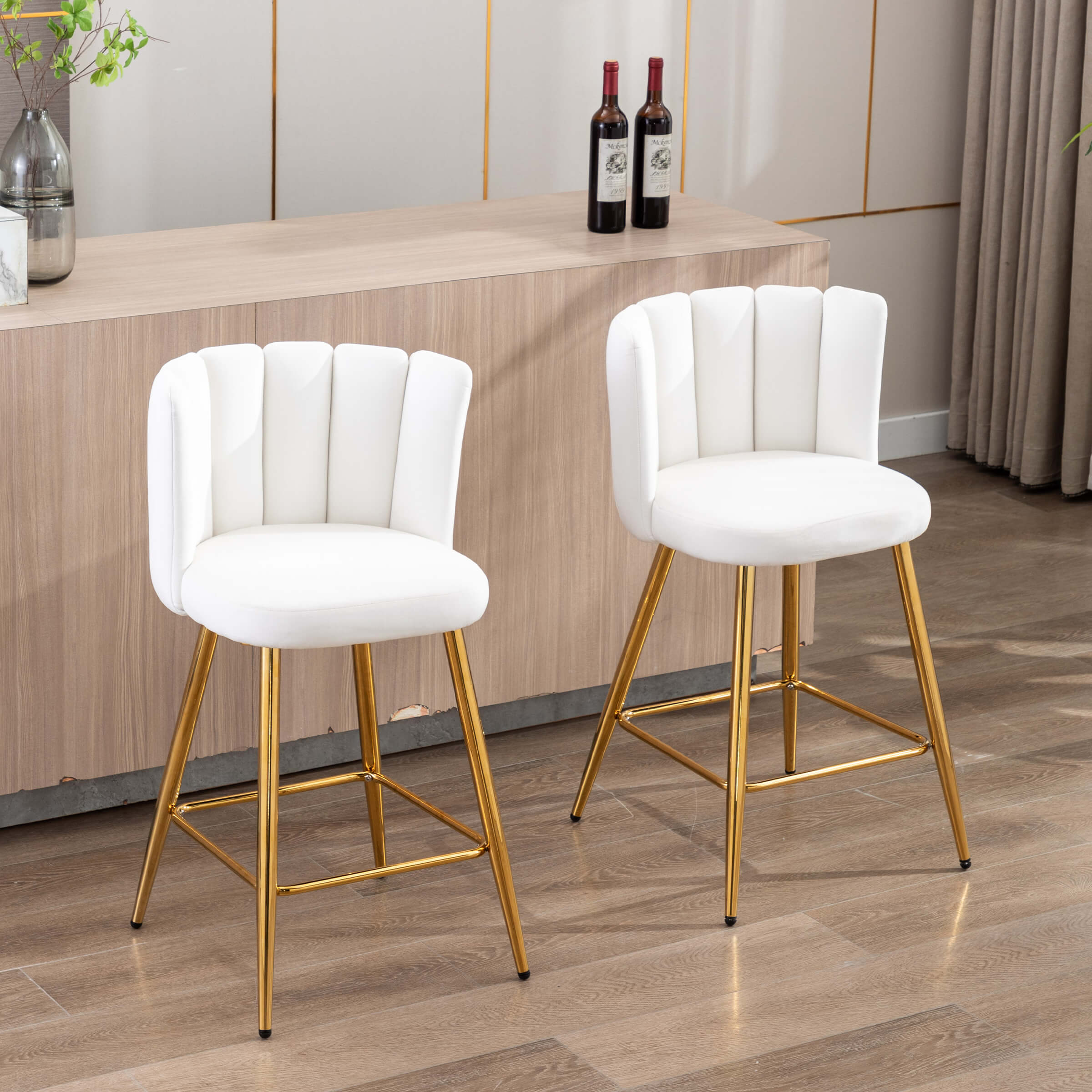 CHICAURA 26"H Counter Stools With Gold Metal Legs Set of 2 - 9029CS