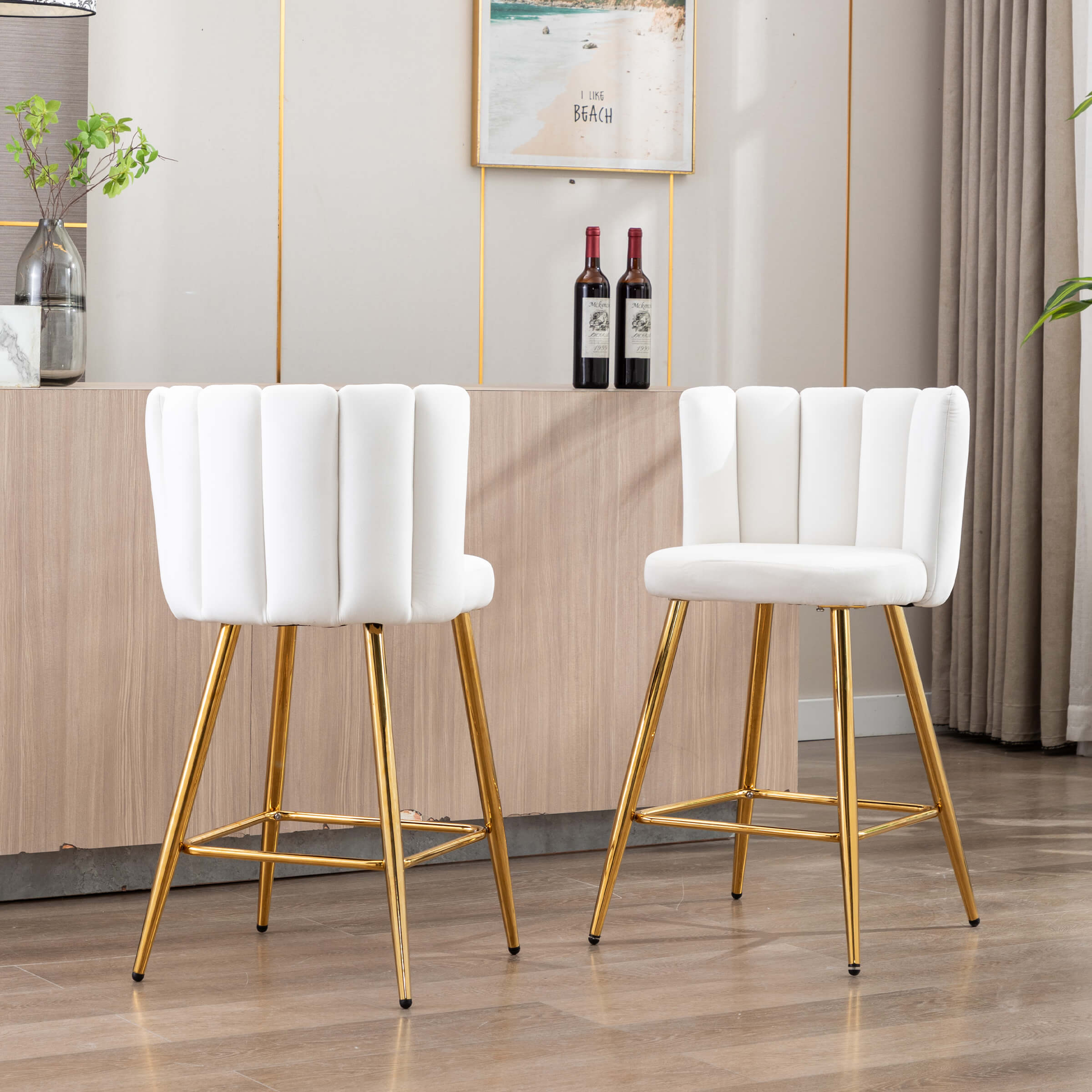 CHICAURA 26"H Counter Stools With Gold Metal Legs Set of 2 - 9029CS