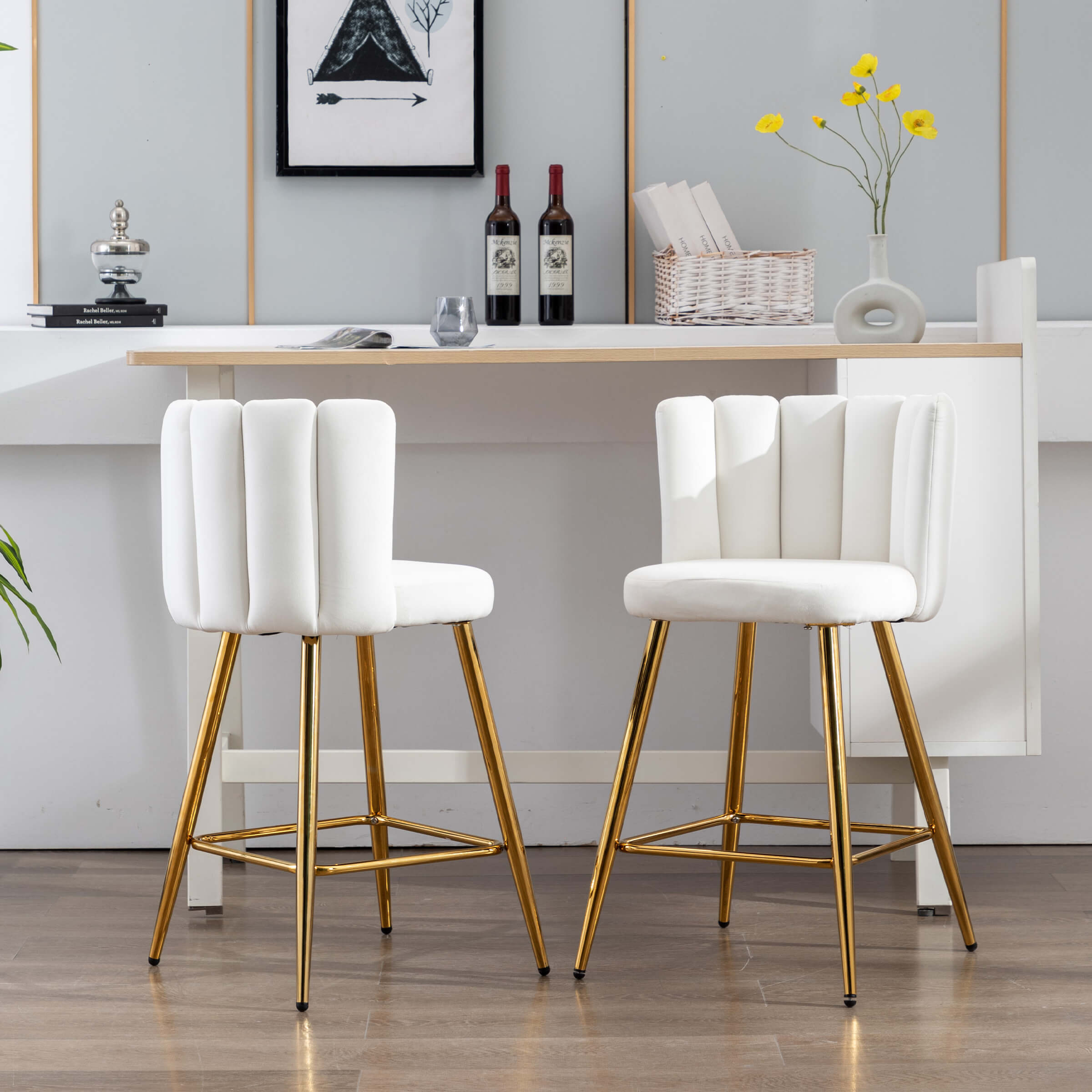 CHICAURA 26"H Counter Stools With Gold Metal Legs Set of 2 - 9029CS