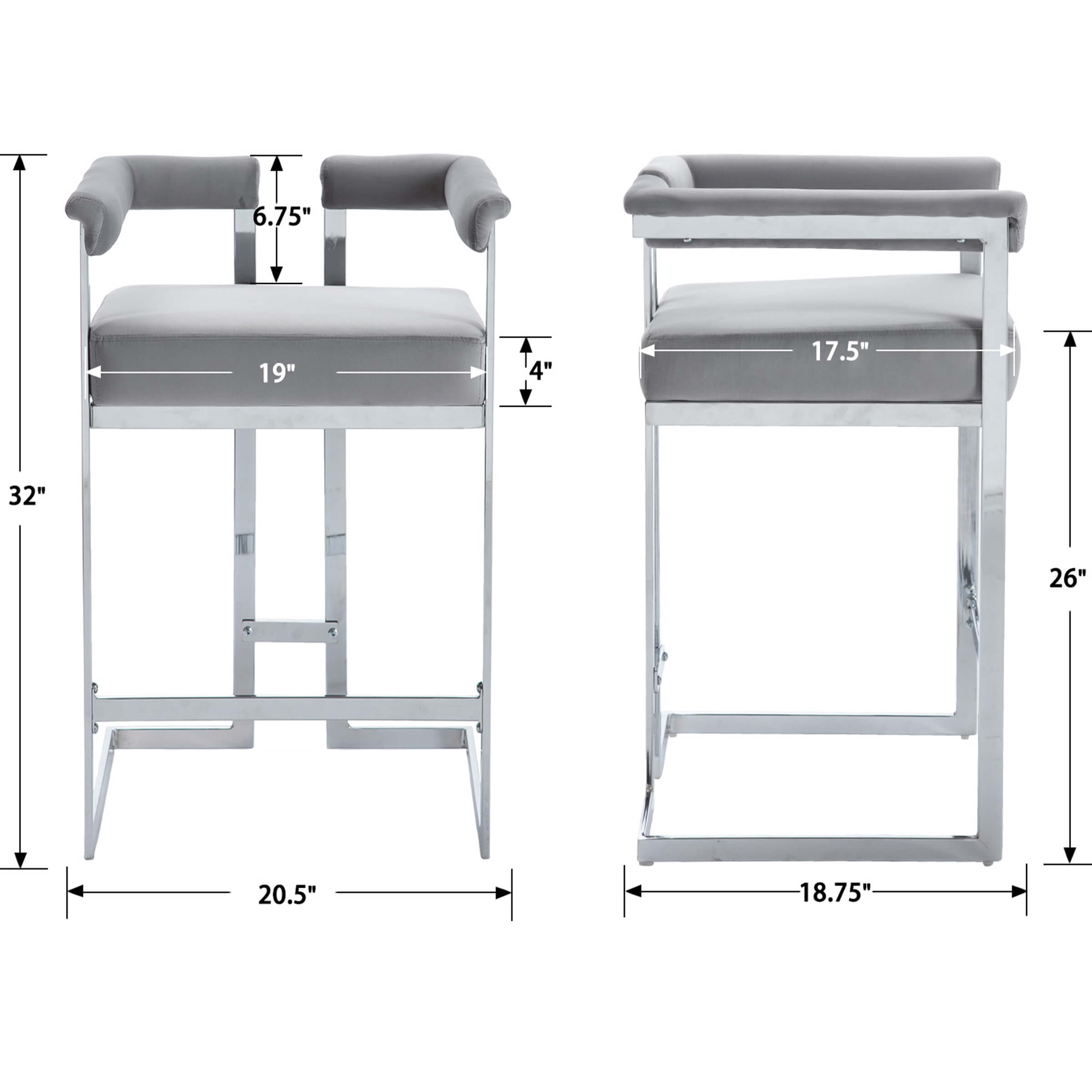 CHICAURA 26" Modern Metal Finish Counter Stools Set of 2 - 1010CS