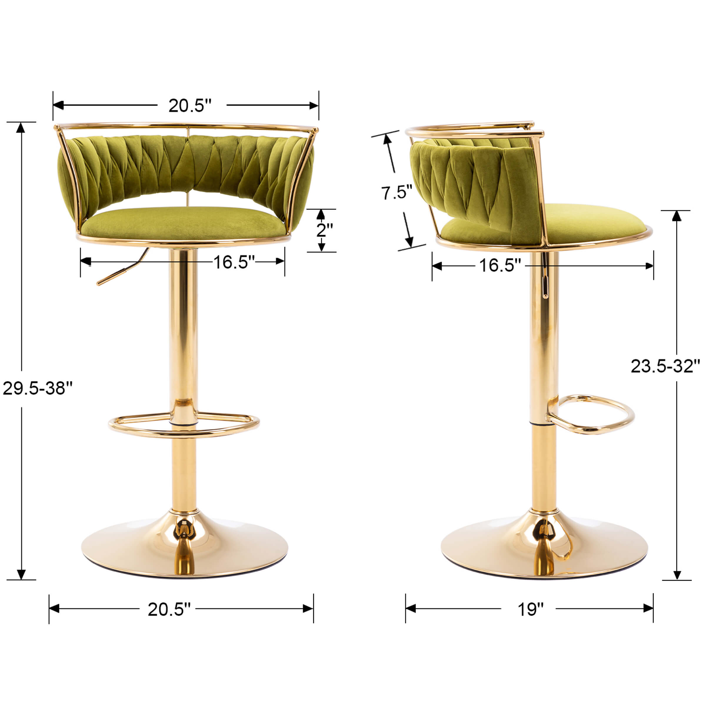 CHICAURA Swivel Adjustable Gold Woven Bar Stools Set of 2 - 6015AB