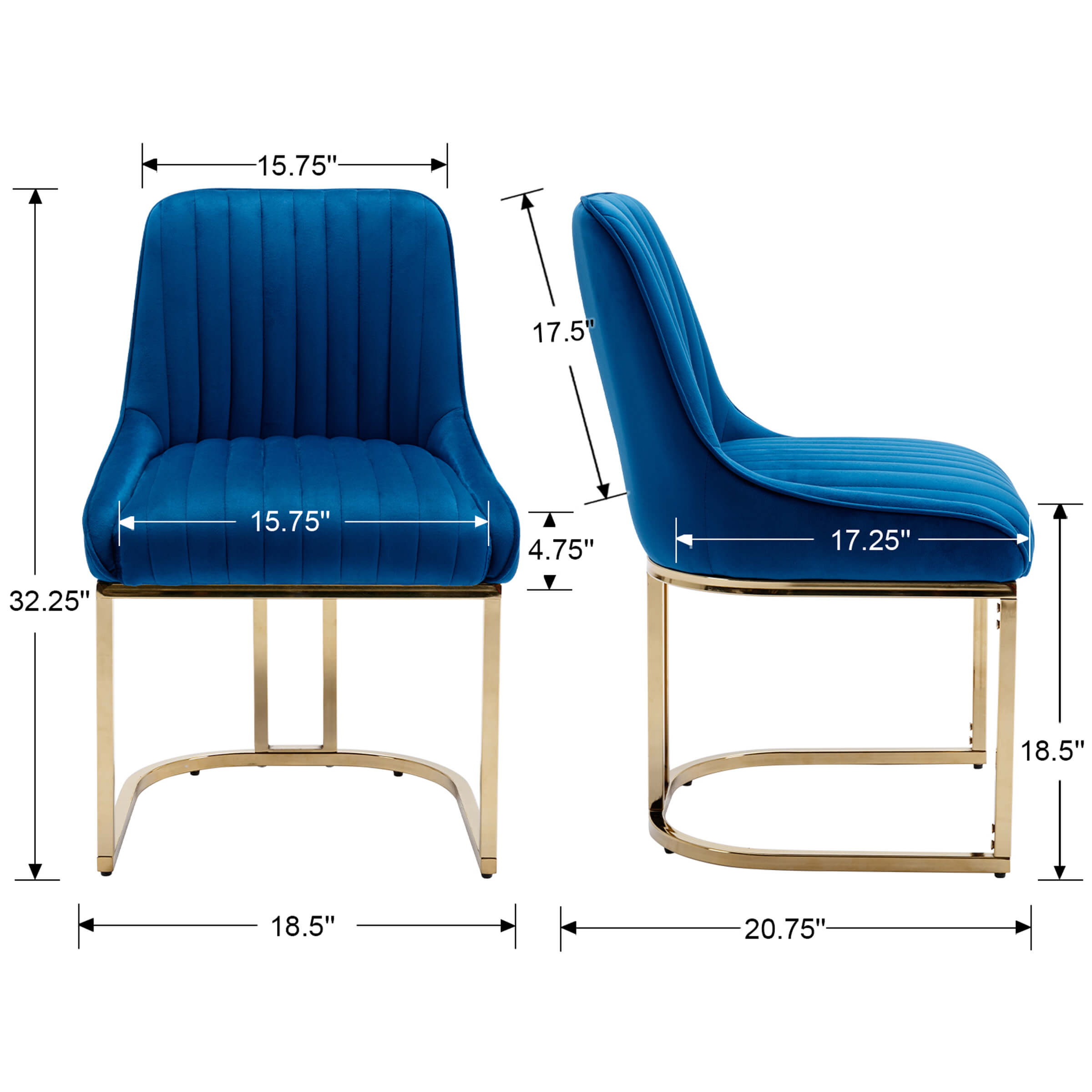 CHICAURA Armless Dining Chairs With Gold Legs Set of 2 - 9043DC