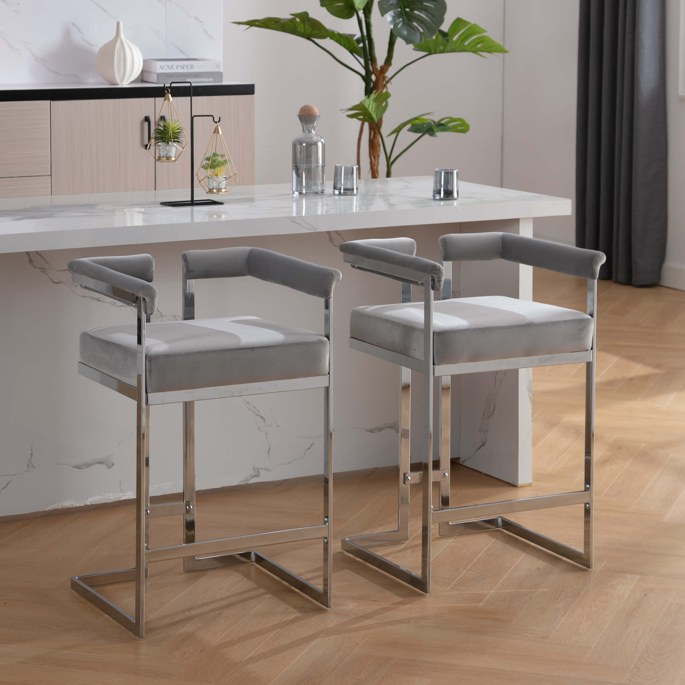 CHICAURA 26" Modern Metal Finish Counter Stools Set of 2 - 1010CS