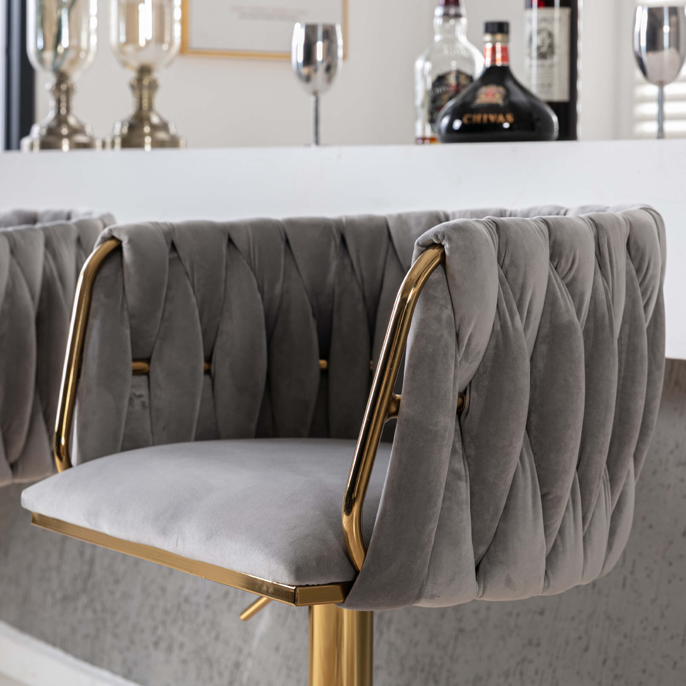 CHICAURA Swivel Gold Base Bar Stools Set of 2 - 6022AB