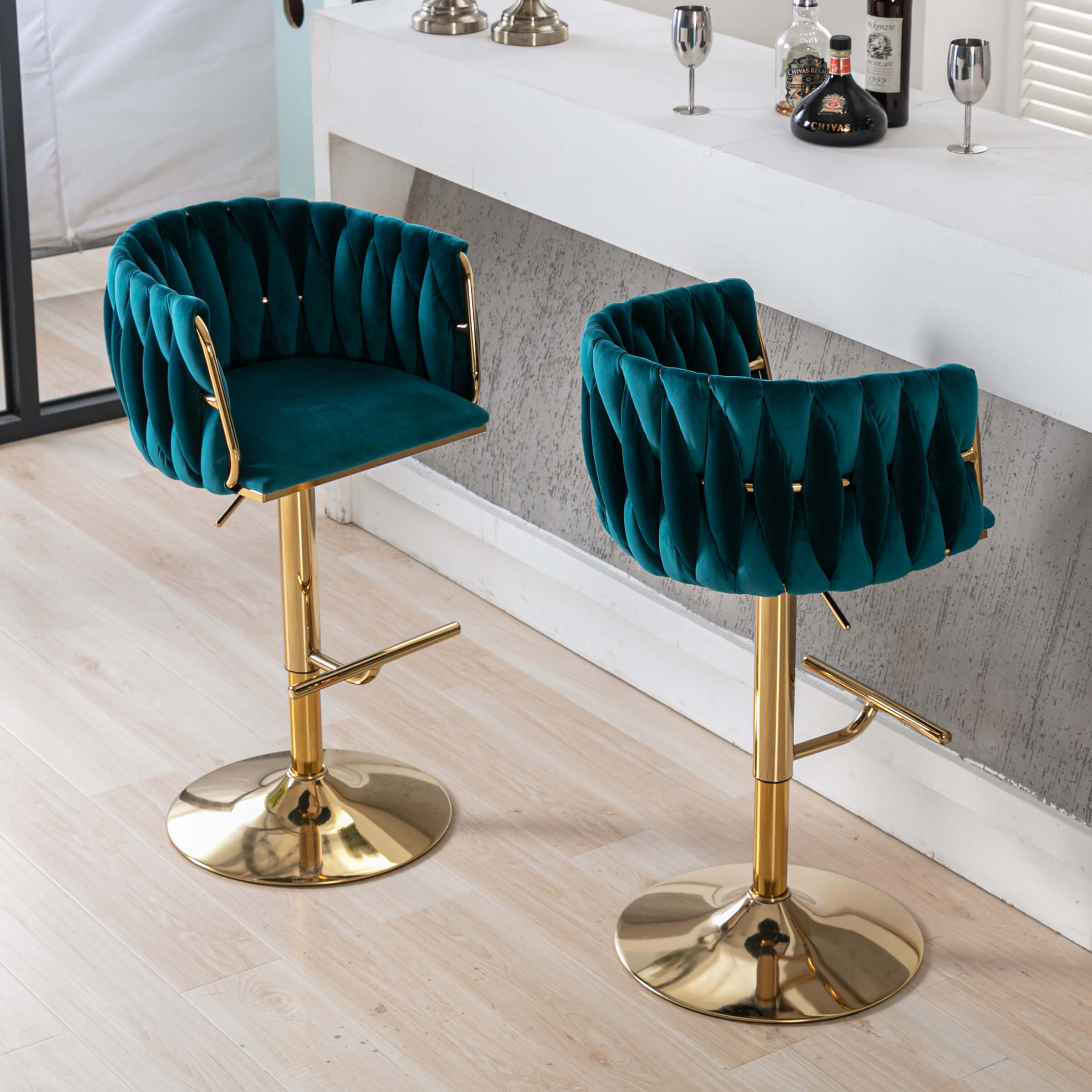 CHICAURA Swivel Gold Base Bar Stools Set of 2 - 6022AB