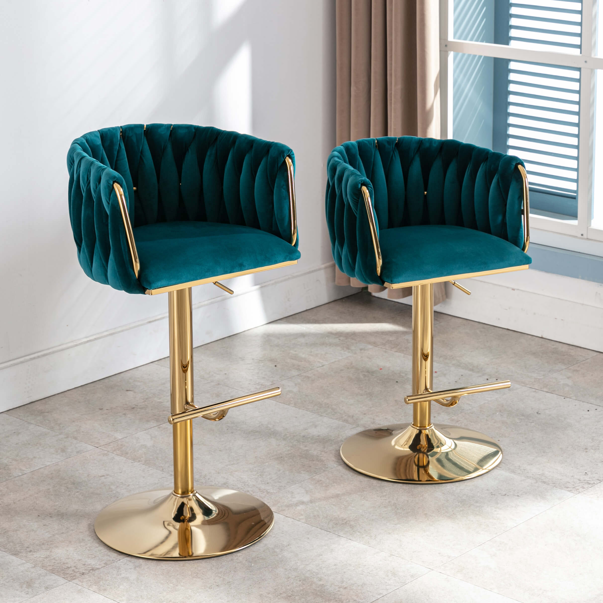 CHICAURA Swivel Gold Base Bar Stools Set of 2 - 6022AB