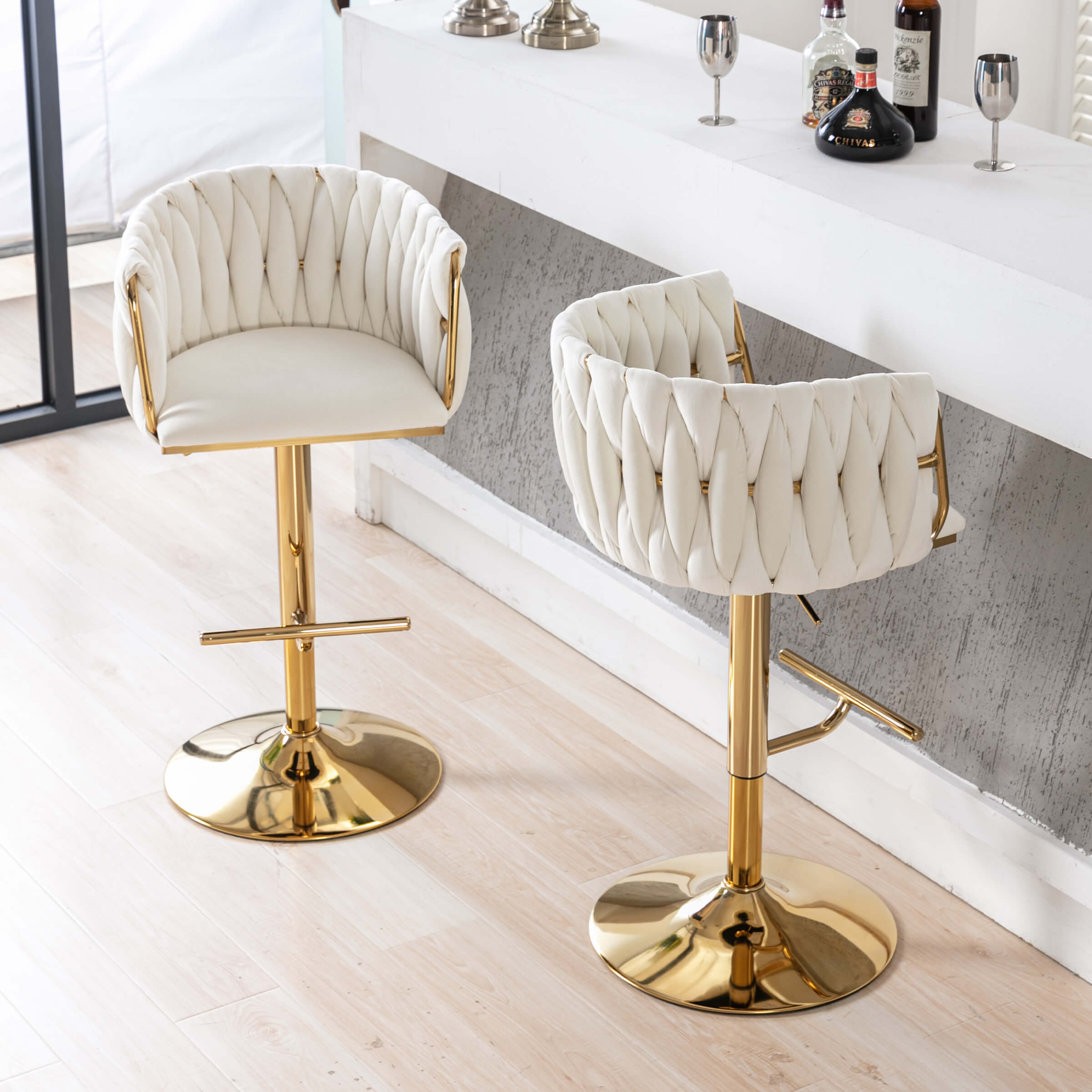 CHICAURA Swivel Gold Base Bar Stools Set of 2 - 6022AB