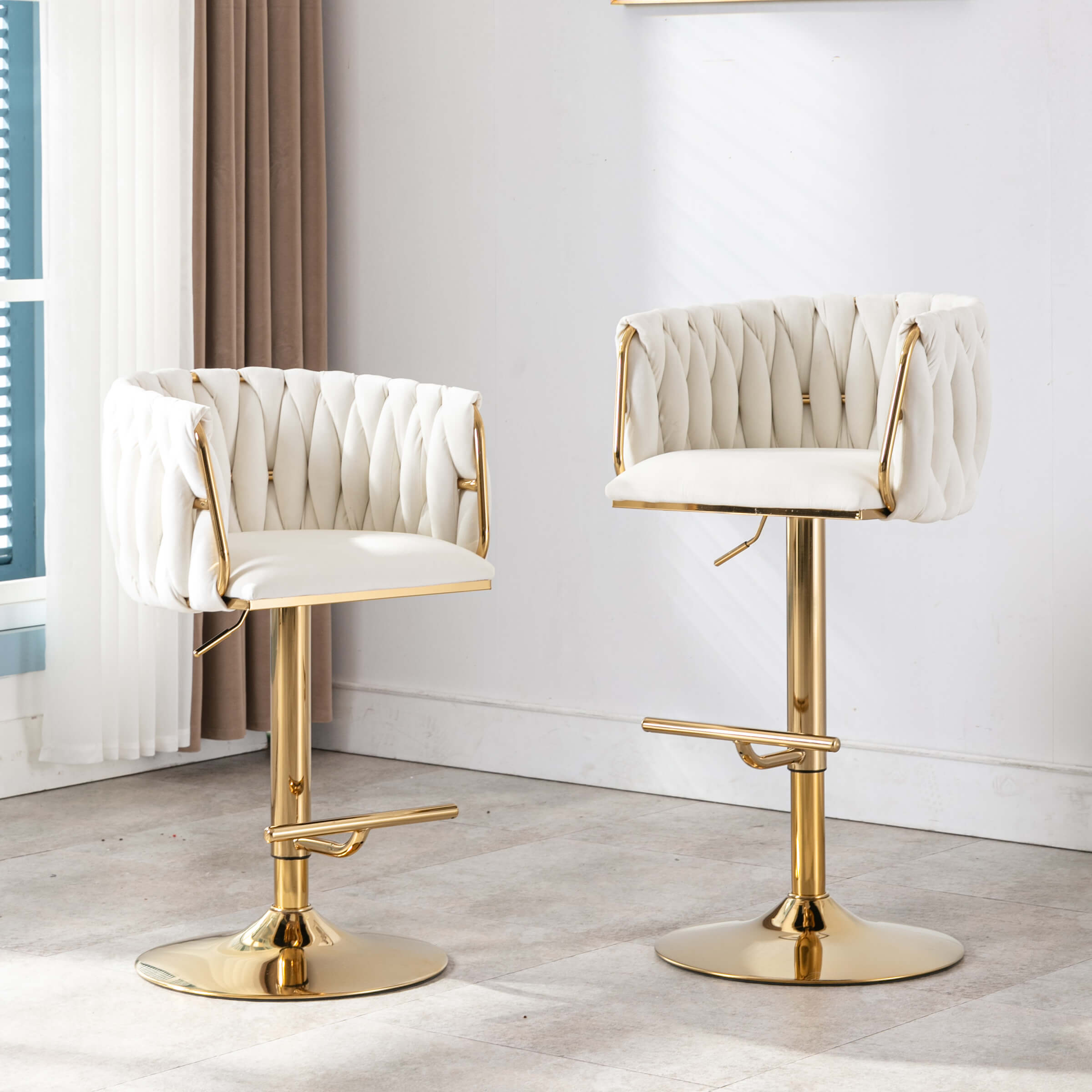 CHICAURA Swivel Gold Base Bar Stools Set of 2 - 6022AB