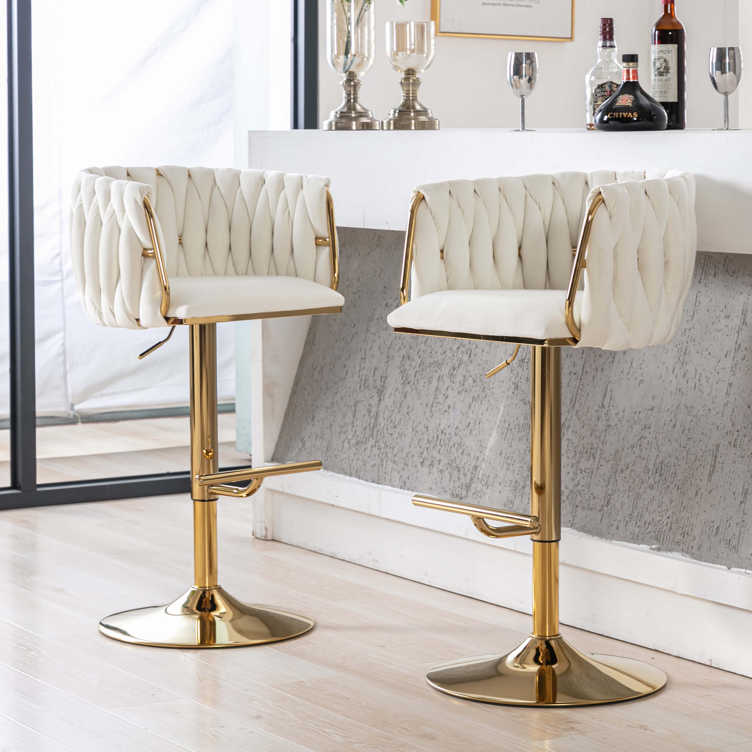 CHICAURA Swivel Gold Base Bar Stools Set of 2 - 6022AB