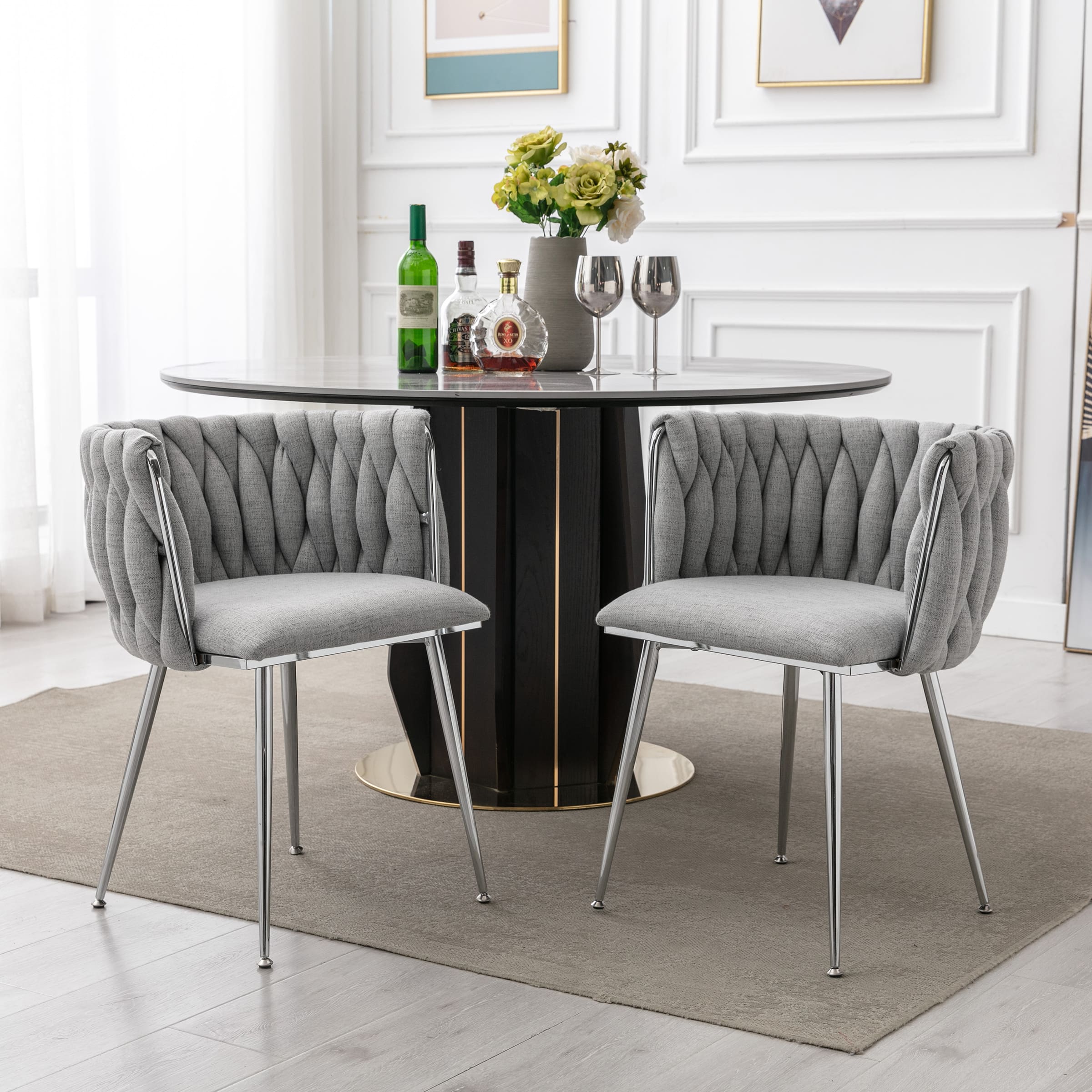 CHICAURA Braided Upholstered Barrel Dining Chairs Set of 2 - 6023DC