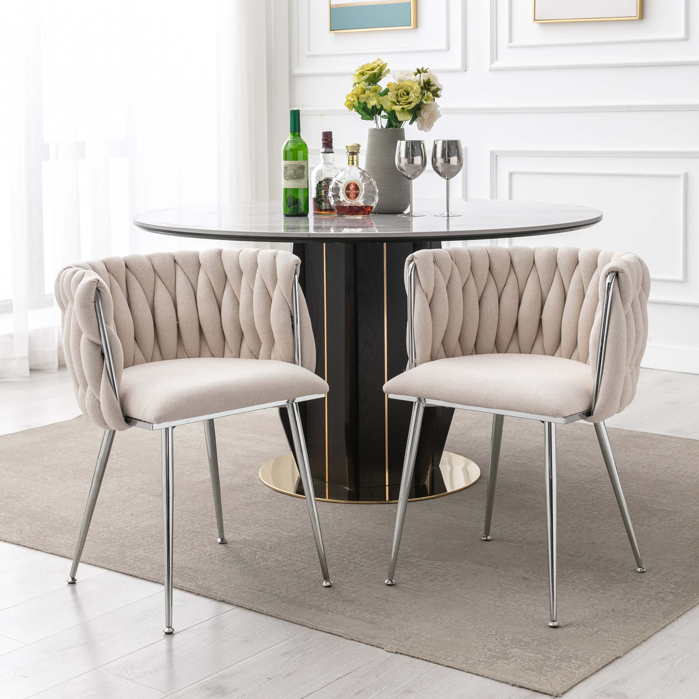 CHICAURA Braided Upholstered Barrel Dining Chairs Set of 2 - 6023DC