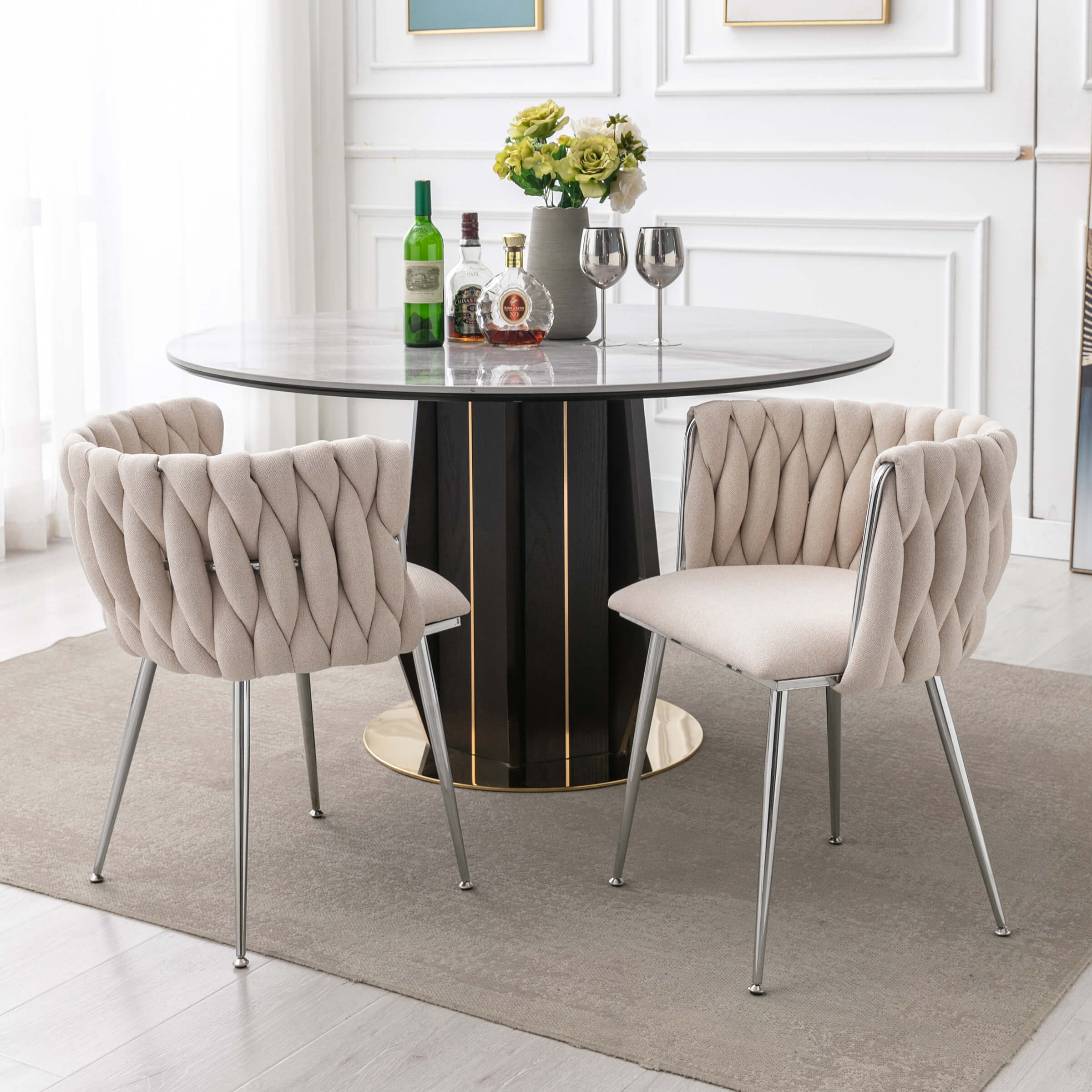 CHICAURA Braided Upholstered Barrel Dining Chairs Set of 2 - 6023DC