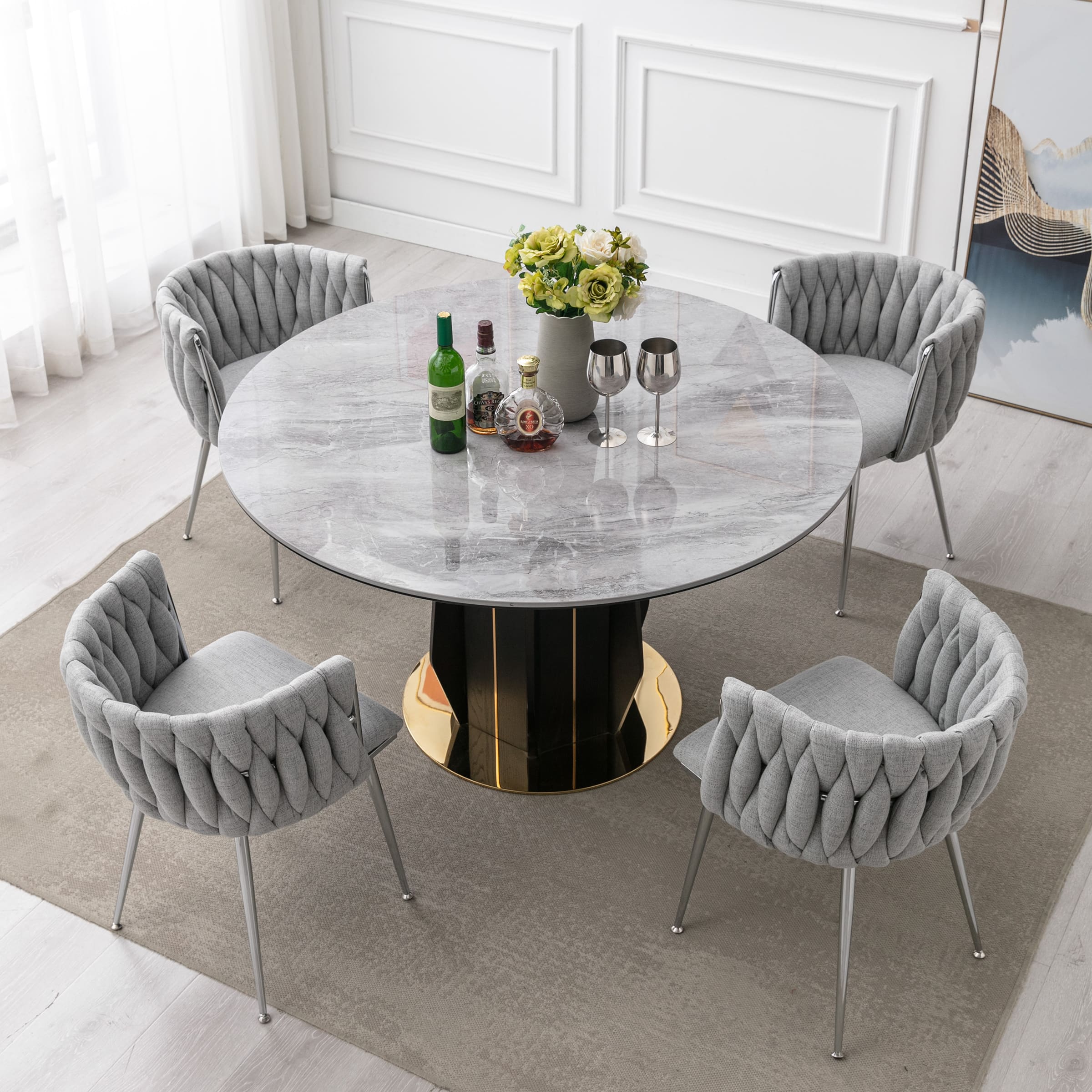 CHICAURA Braided Upholstered Barrel Dining Chairs Set of 2 - 6023DC