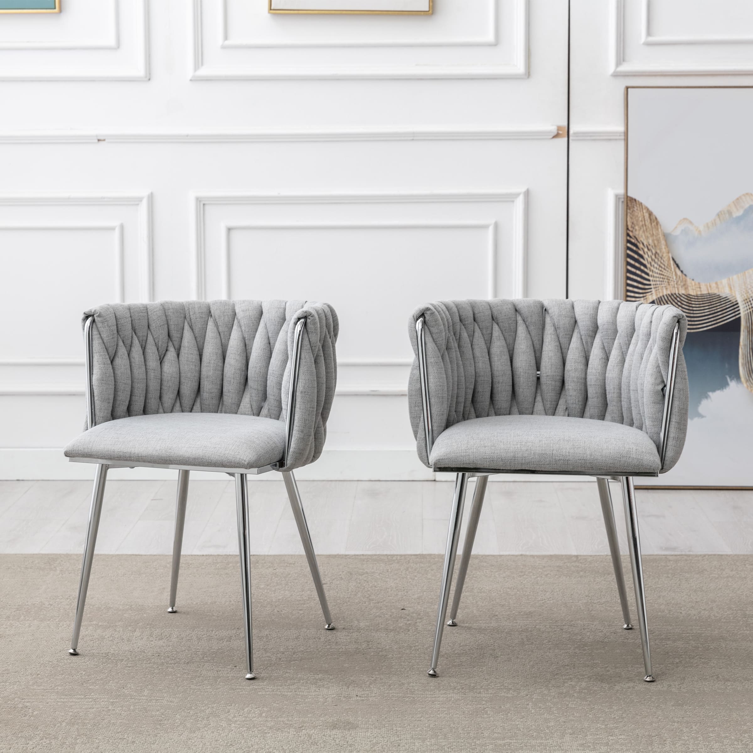 CHICAURA Braided Upholstered Barrel Dining Chairs Set of 2 - 6023DC