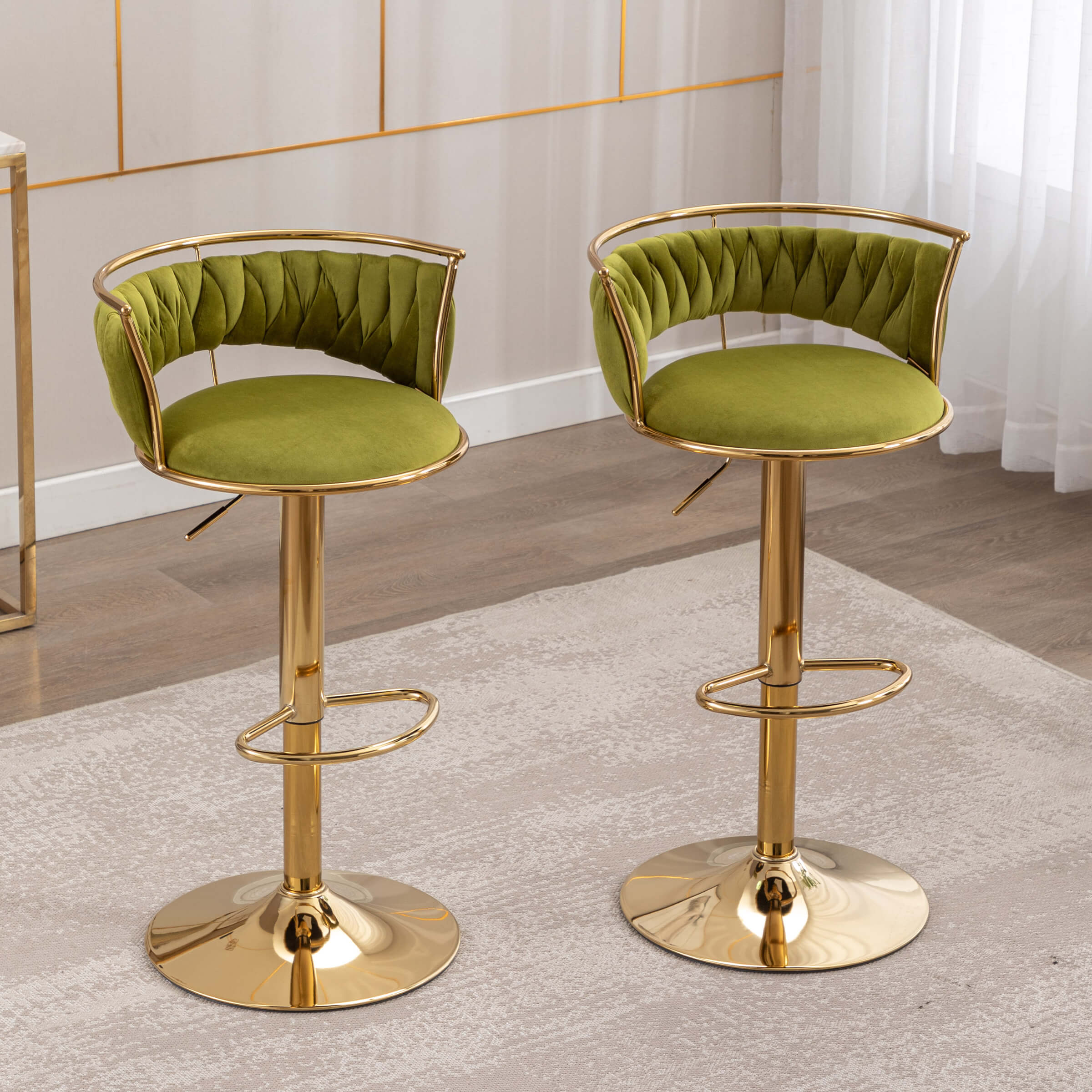 CHICAURA Swivel Adjustable Gold Woven Bar Stools Set of 2 - 6015AB