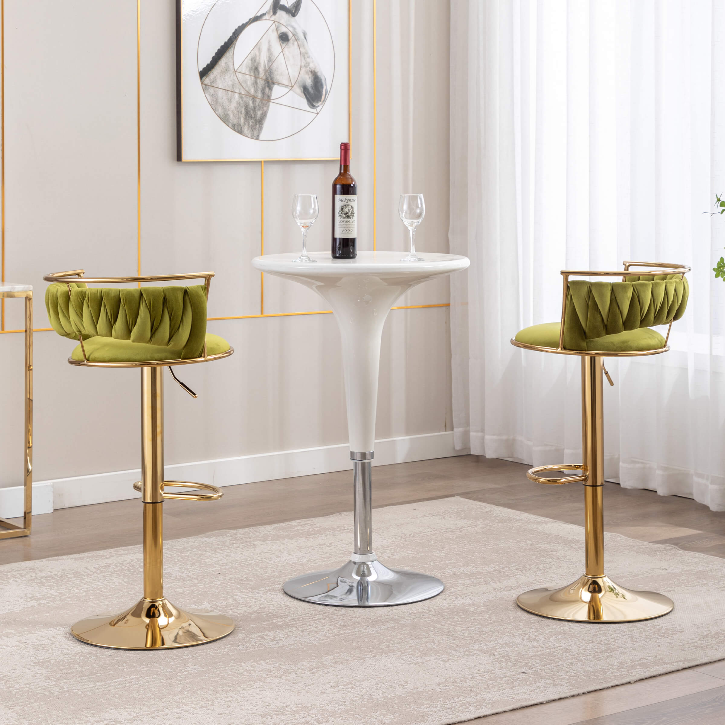 CHICAURA Swivel Adjustable Gold Woven Bar Stools Set of 2 - 6015AB