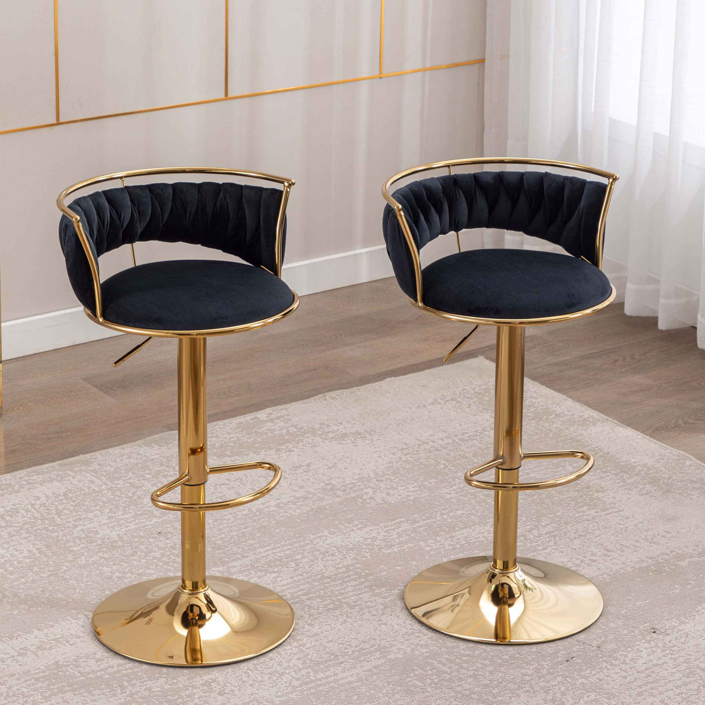 CHICAURA Swivel Adjustable Gold Woven Bar Stools Set of 2 - 6015AB
