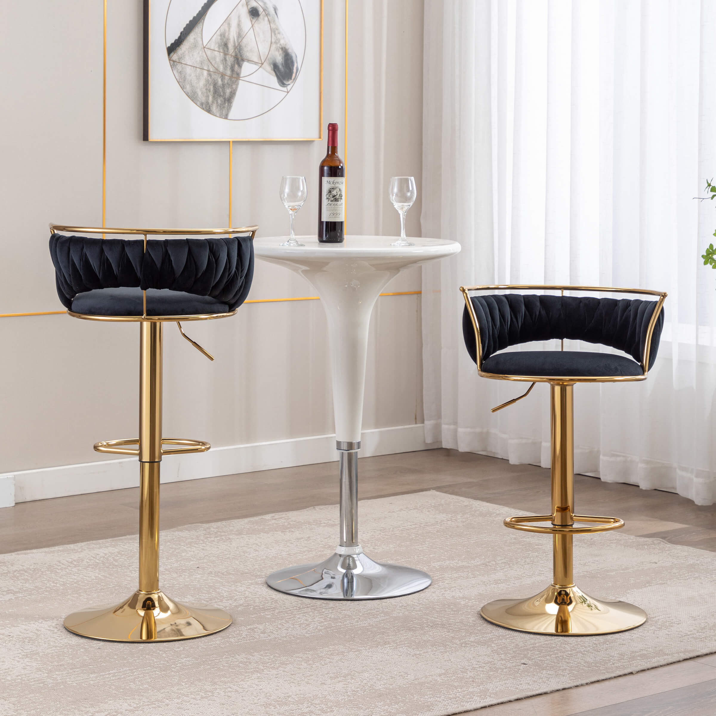 CHICAURA Swivel Adjustable Gold Woven Bar Stools Set of 2 - 6015AB