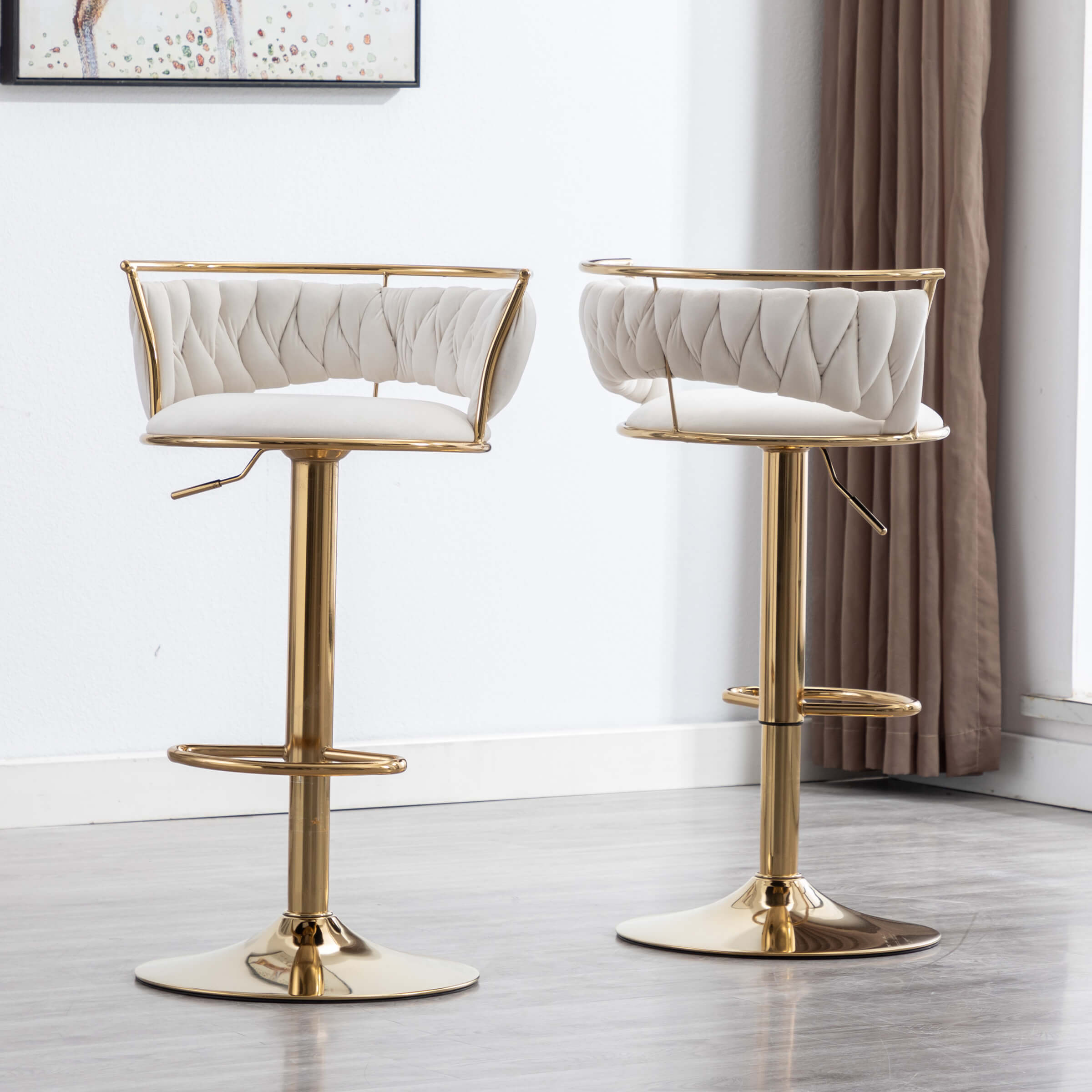 CHICAURA Swivel Adjustable Gold Woven Bar Stools Set of 2 - 6015AB