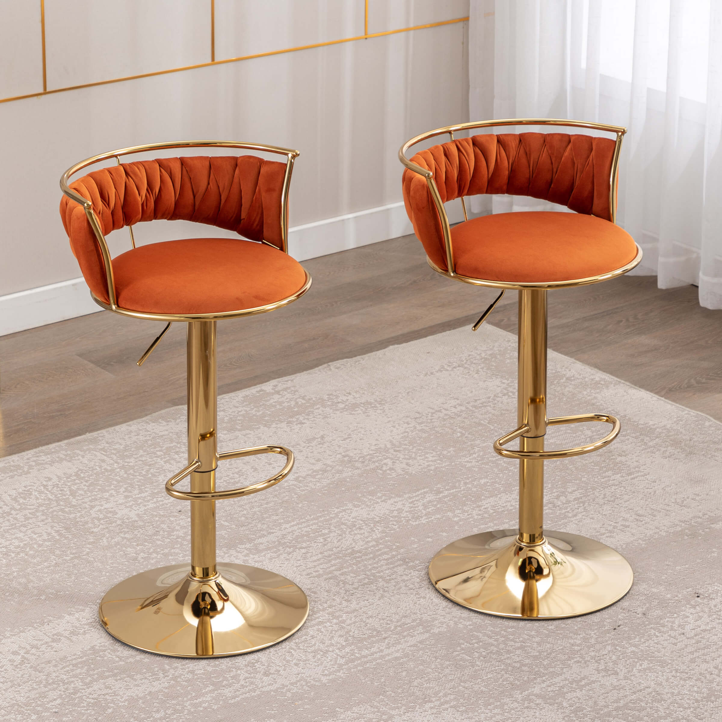 CHICAURA Swivel Adjustable Gold Woven Bar Stools Set of 2 - 6015AB