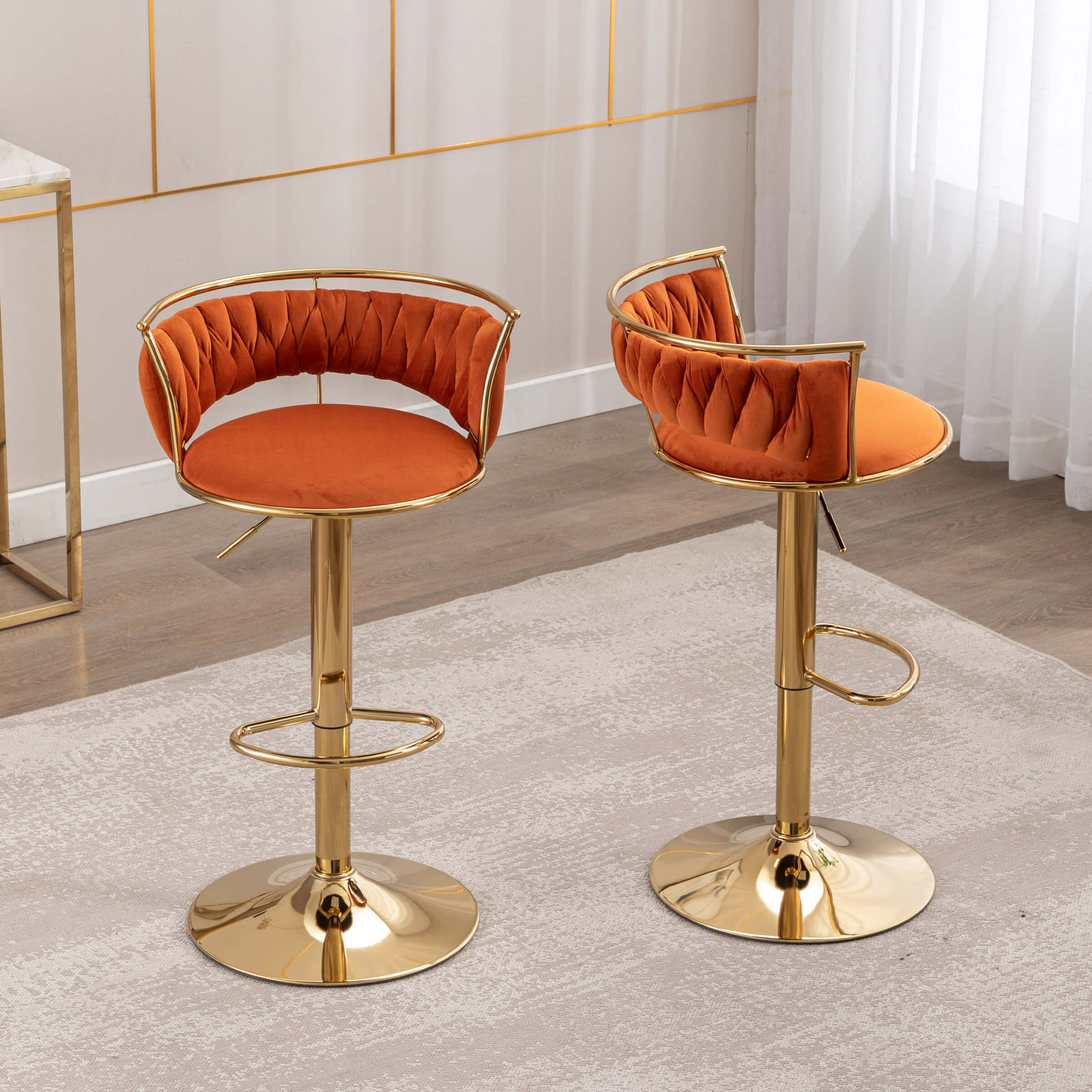 CHICAURA Swivel Adjustable Gold Woven Bar Stools Set of 2 - 6015AB