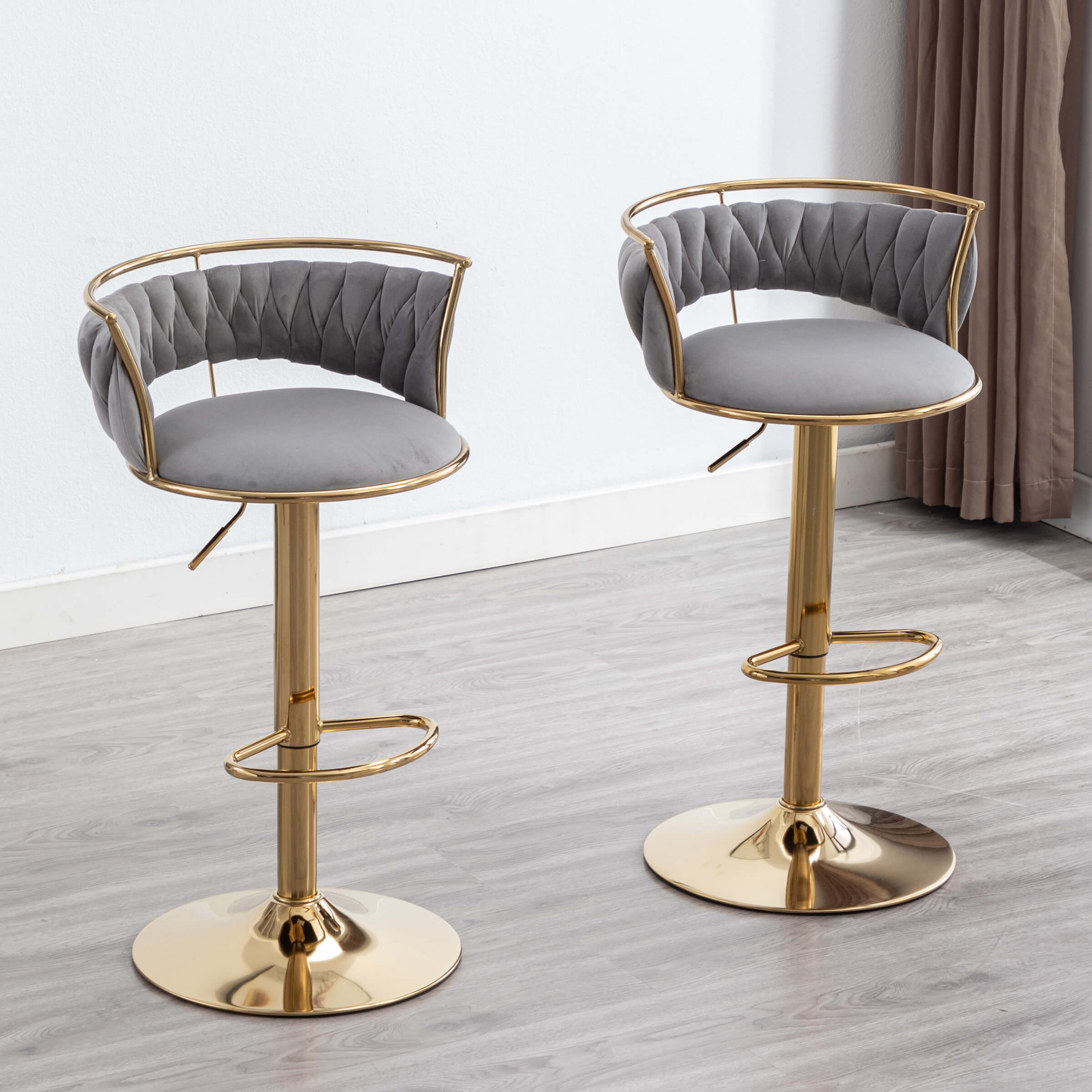 CHICAURA Swivel Adjustable Gold Woven Bar Stools Set of 2 - 6015AB