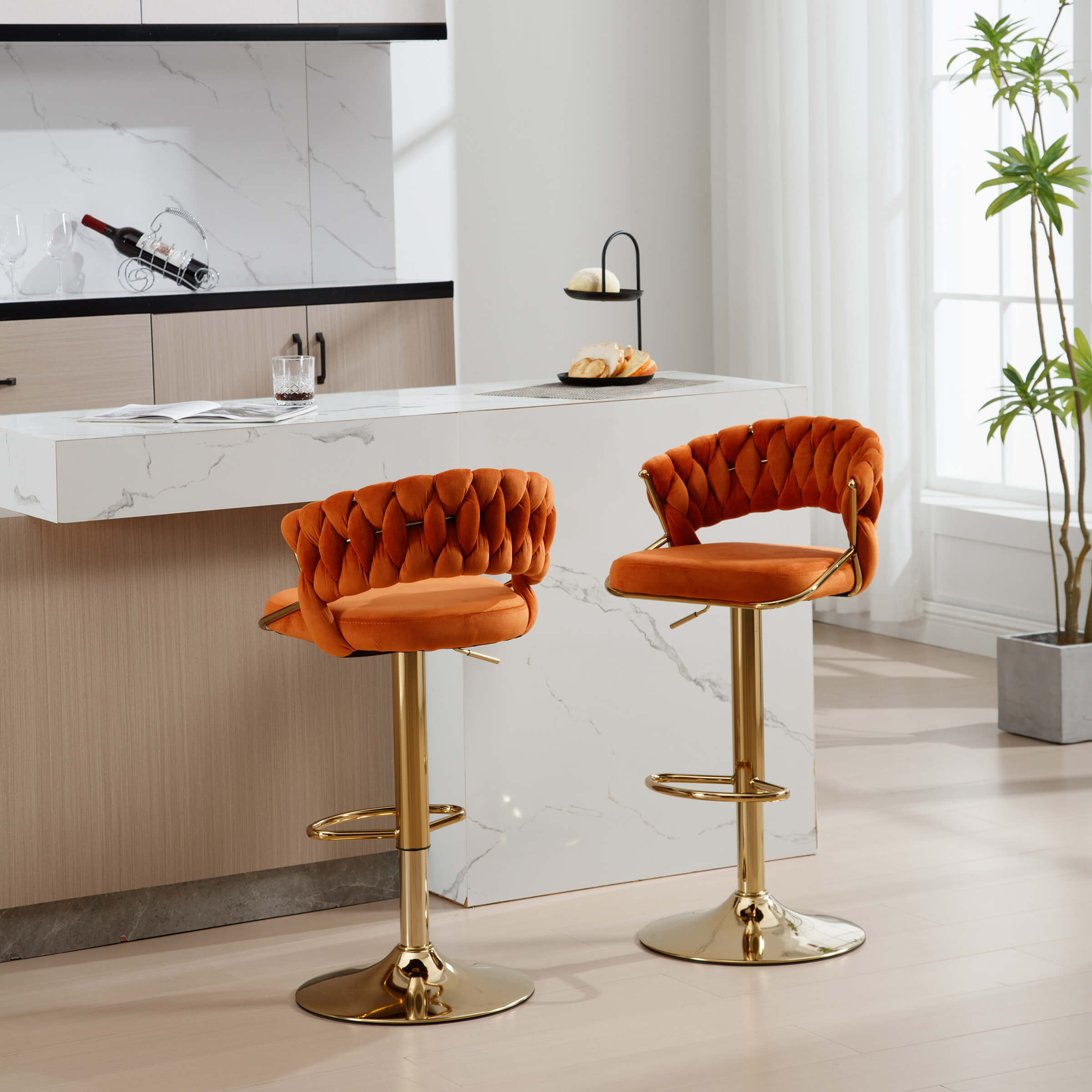 CHICAURA Woven Swivel Bar Stools Set of 2 - 1560AB