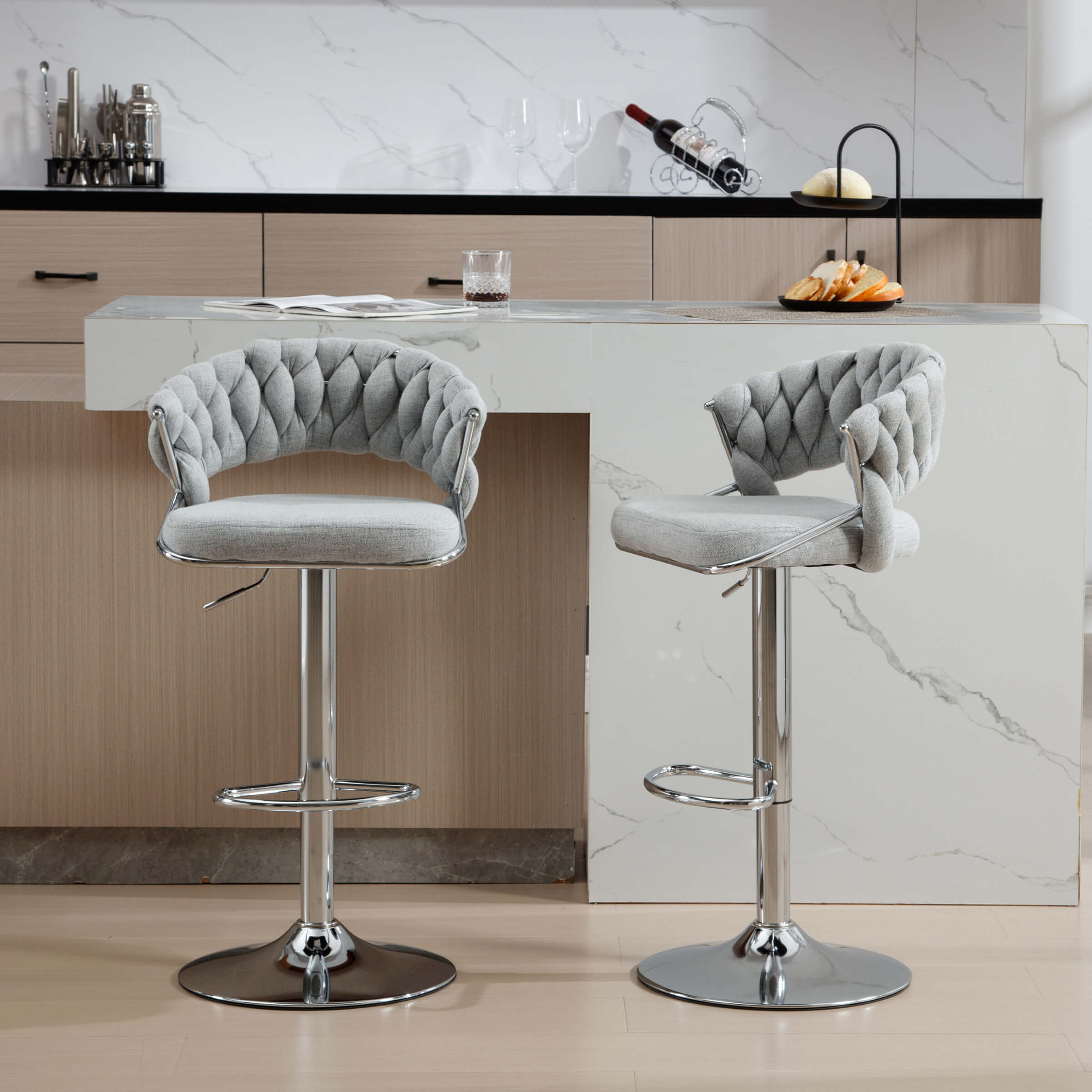 CHICAURA Woven Swivel Bar Stools Set of 2 - 1560AB