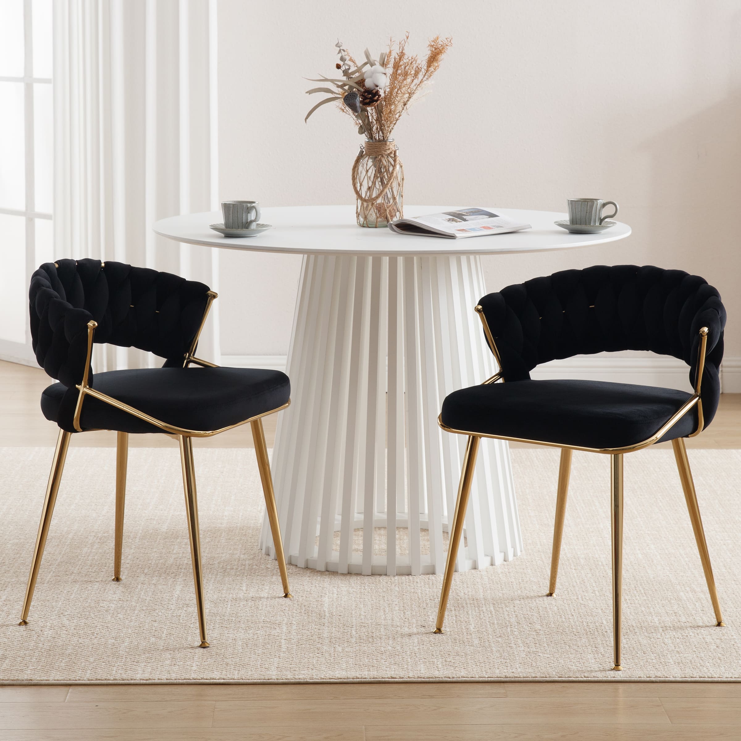 CHICAURA Woven Velvet Dining Chairs Set of 2 - 1561DC