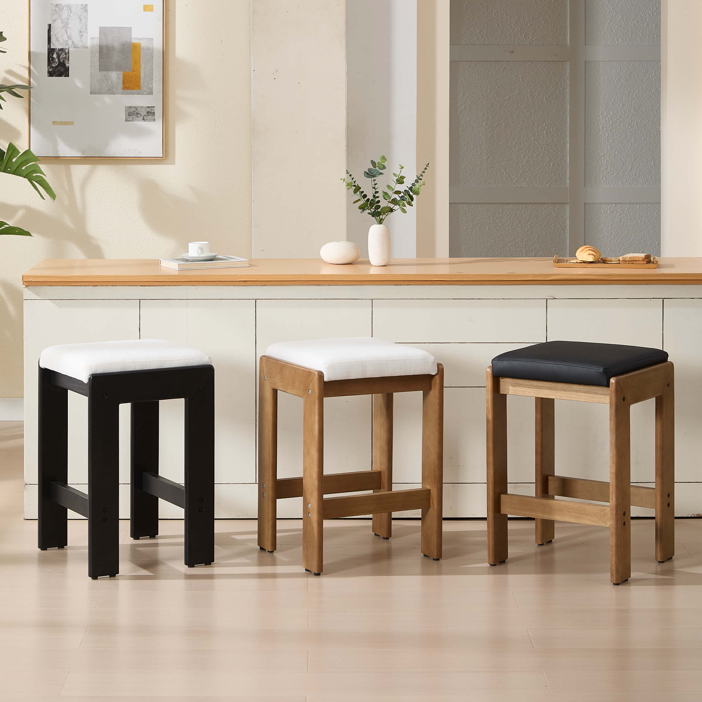 CIMOTA 26-inch Farmhouse Saddle Seat Bar Stools Set of 2 - 5852CS