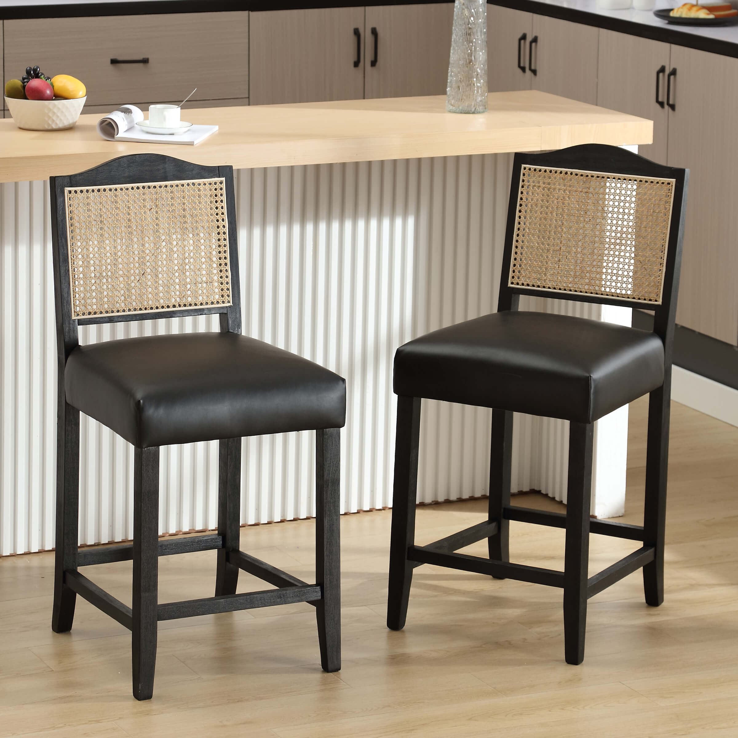 CIMOTA 26.5"H & 30.2"H Farmhouse Rattan Counter Stools Set of 2 - 5739