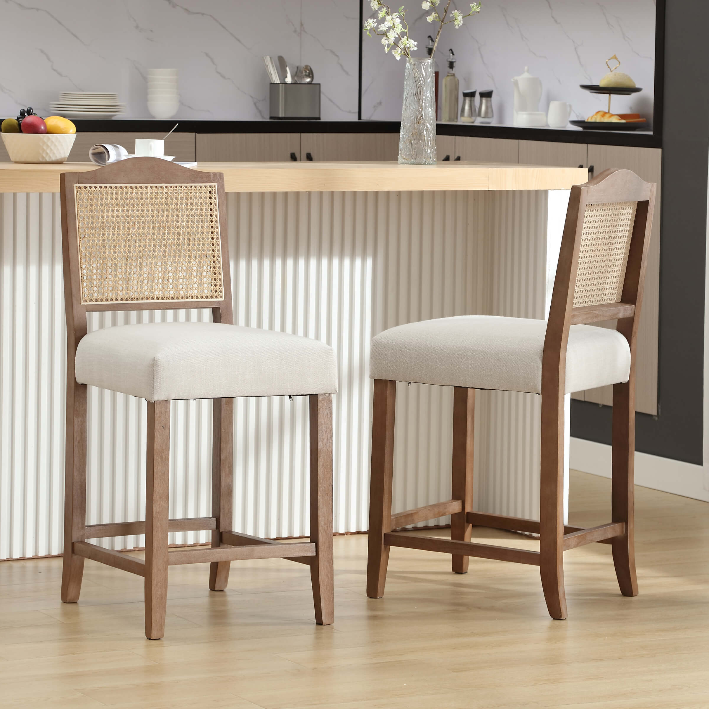 CIMOTA 26.5"H & 30.2"H Farmhouse Rattan Counter Stools Set of 2 - 5739