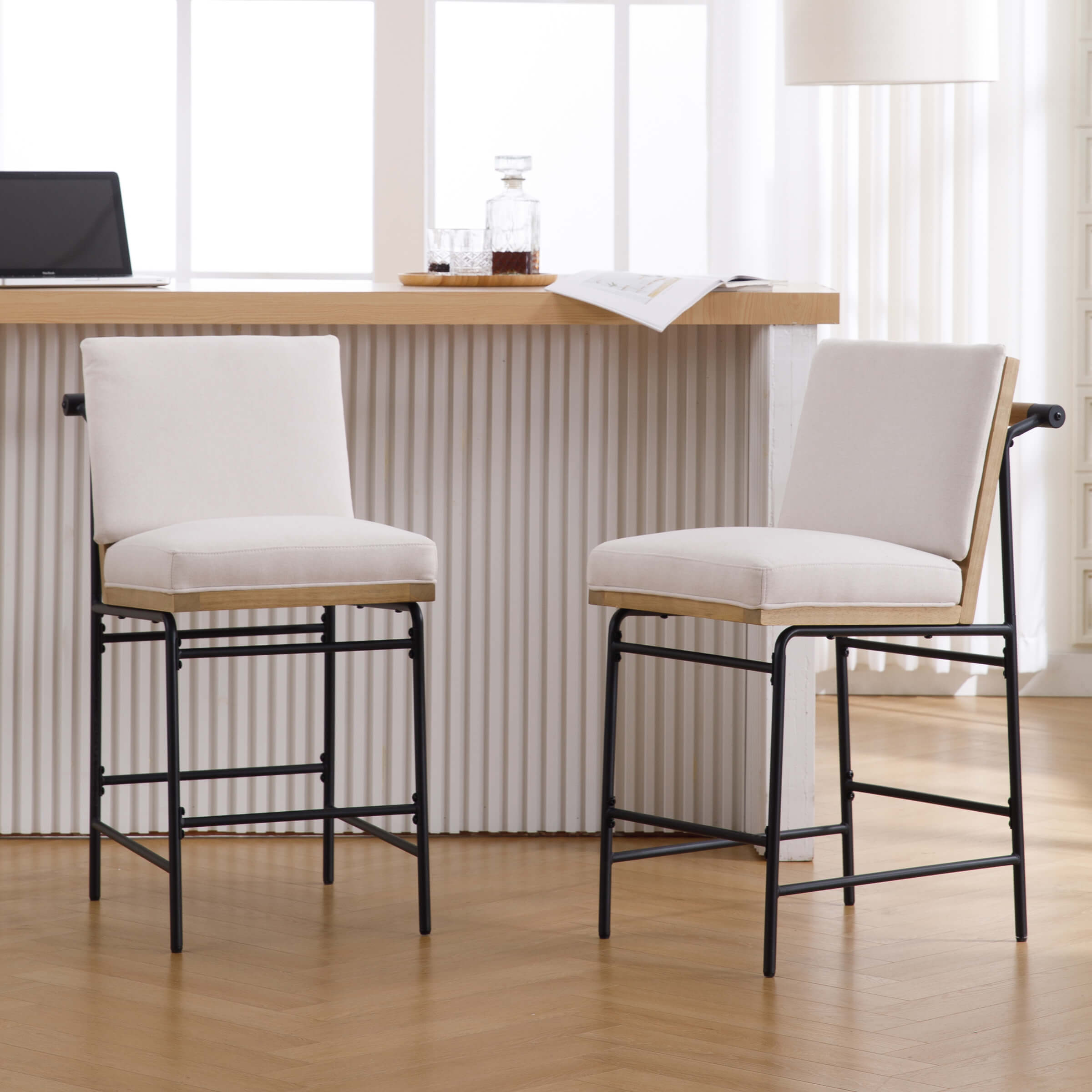 CIMOTA 26"H Removable Cushion Counter Height Stools with Metal Legs Set of 2 - 5734CS