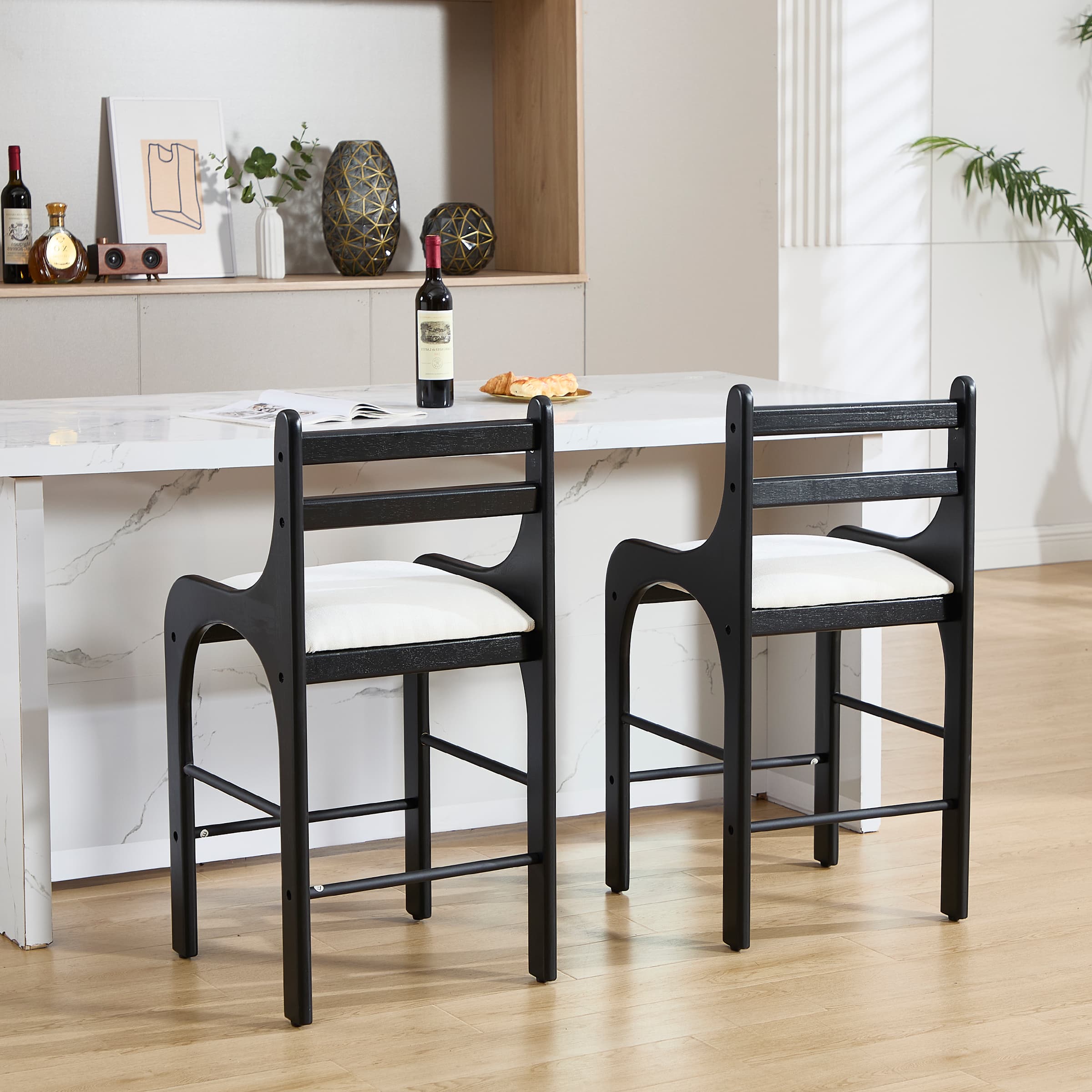 CIMOTA 26"H Curved Armrest Counter Height Bar Stools Set of 2 - 22741CS