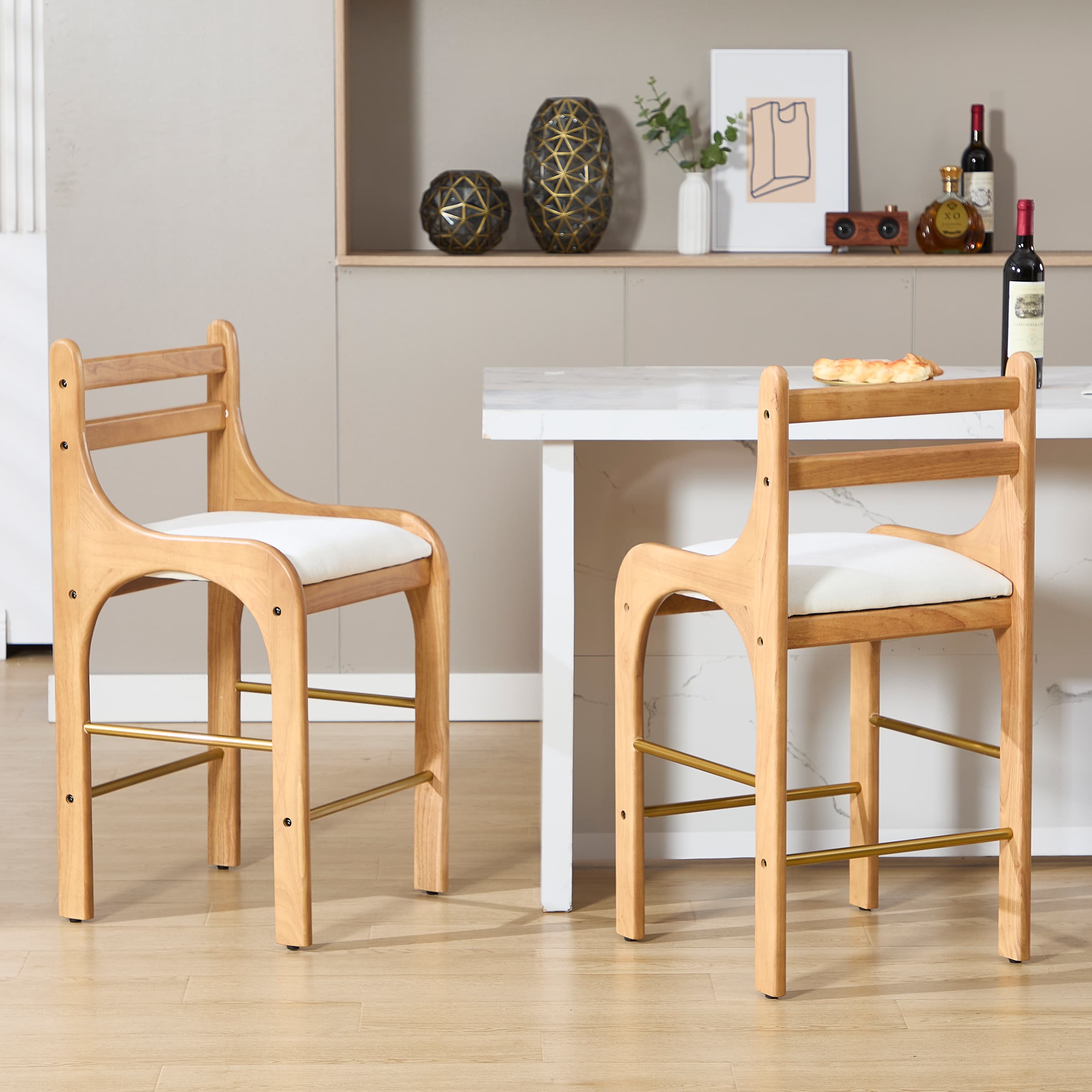 CIMOTA 26"H Curved Armrest Counter Height Bar Stools Set of 2 - 22741CS