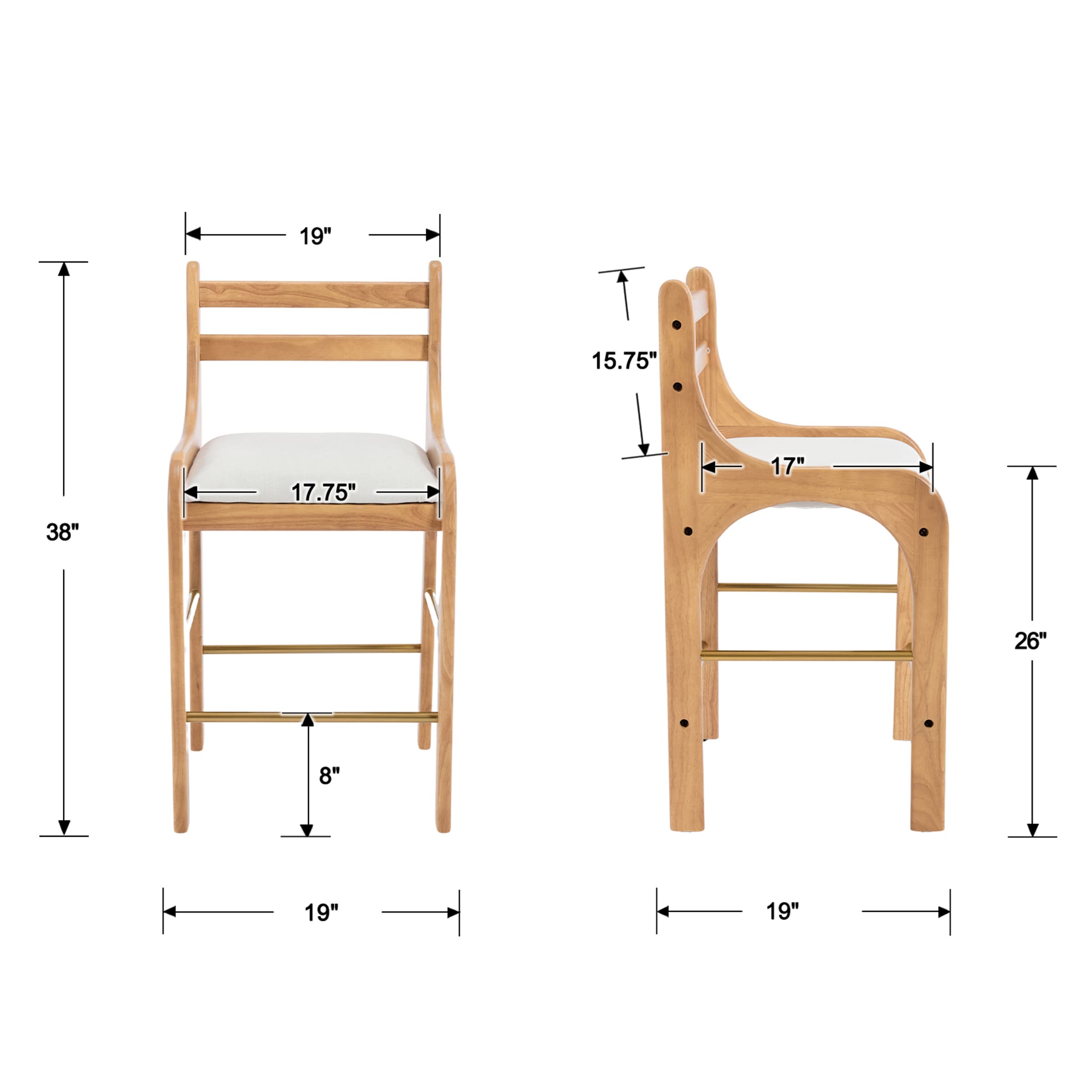 CIMOTA 26"H Curved Armrest Counter Height Bar Stools Set of 2 - 22741CS