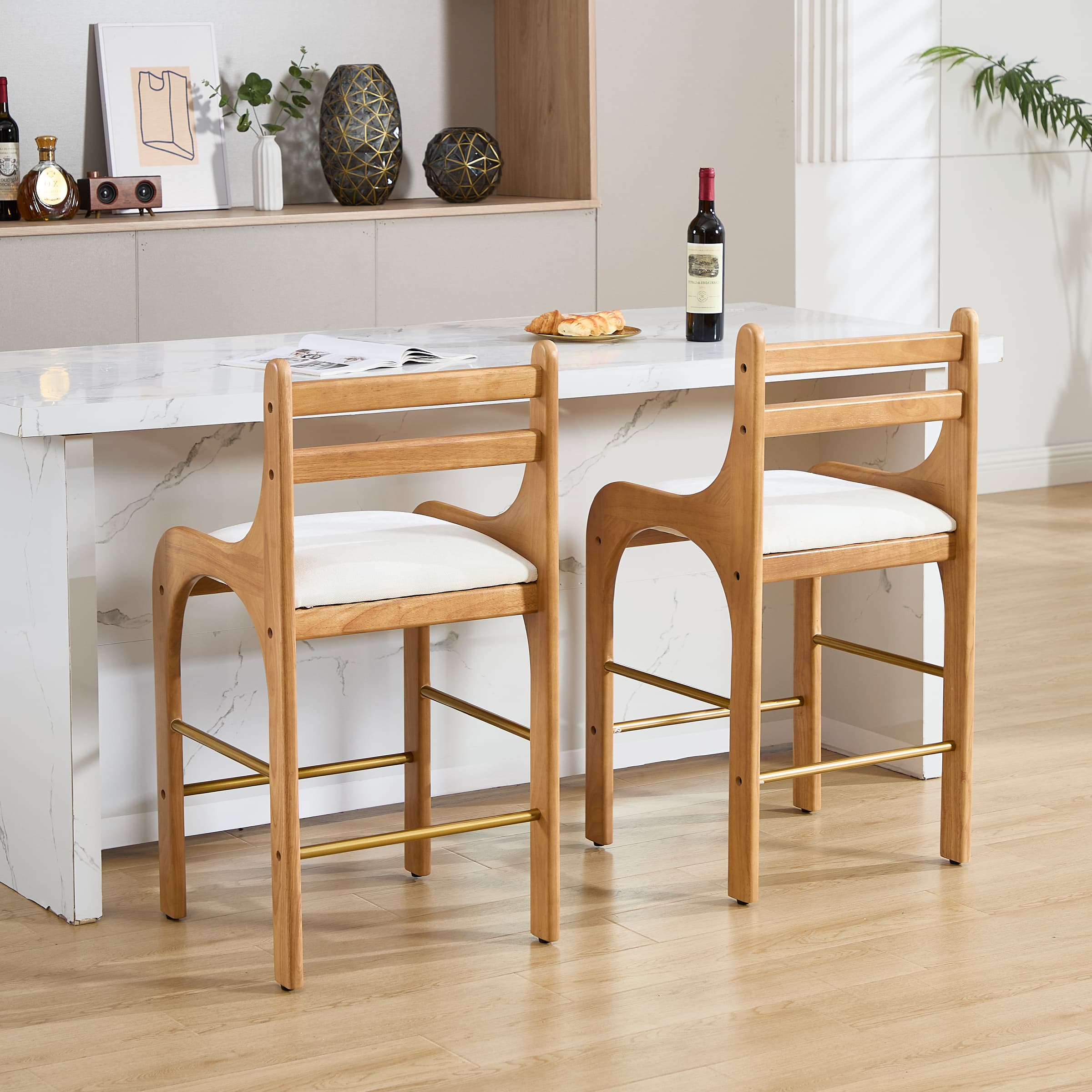 CIMOTA 26"H Curved Armrest Counter Height Bar Stools Set of 2 - 22741CS