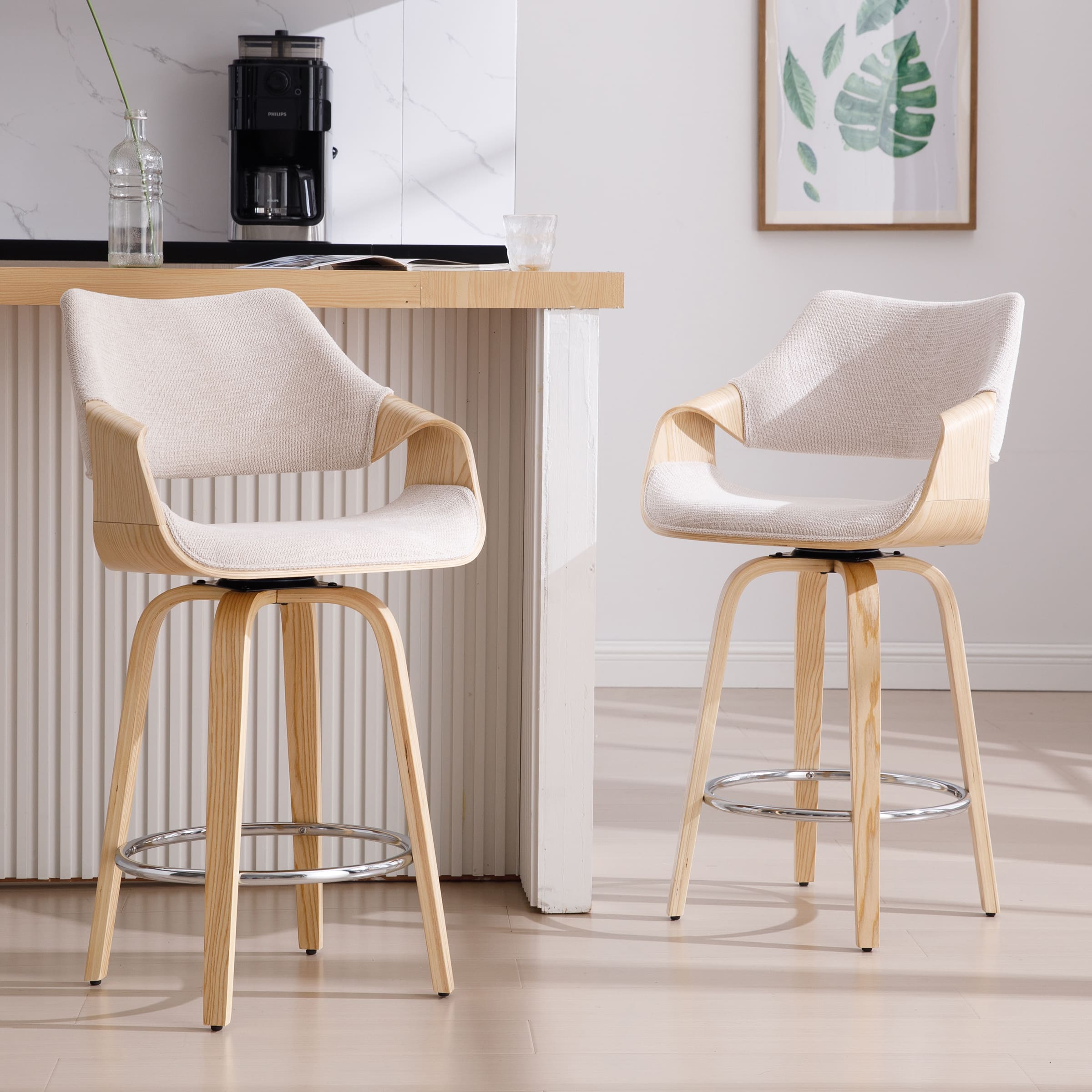 VESCASA 26"H Modern Barrel Swivel Counter Stools Set of 2 - 3075CS