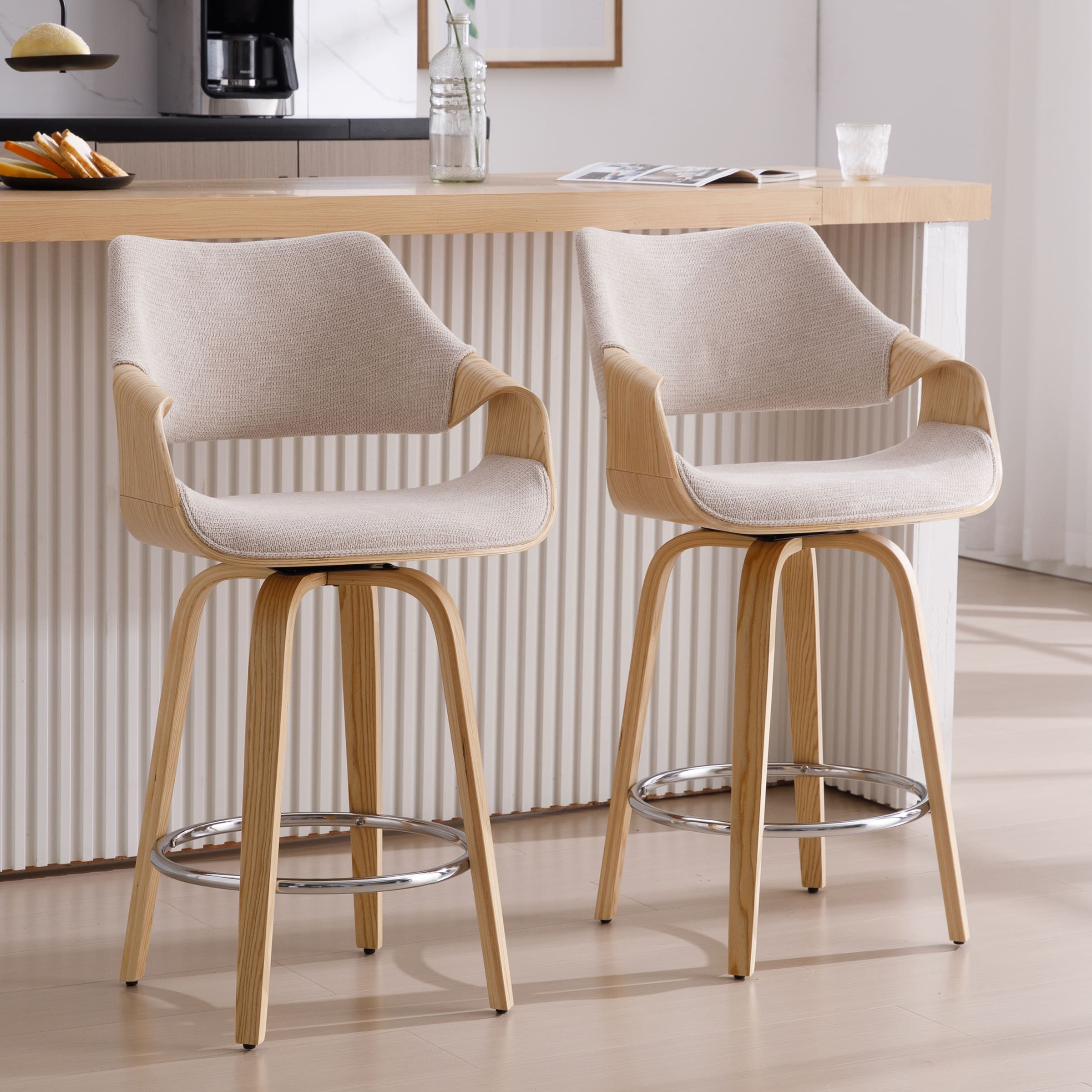 VESCASA 26"H Modern Barrel Swivel Counter Stools Set of 2 - 3075CS