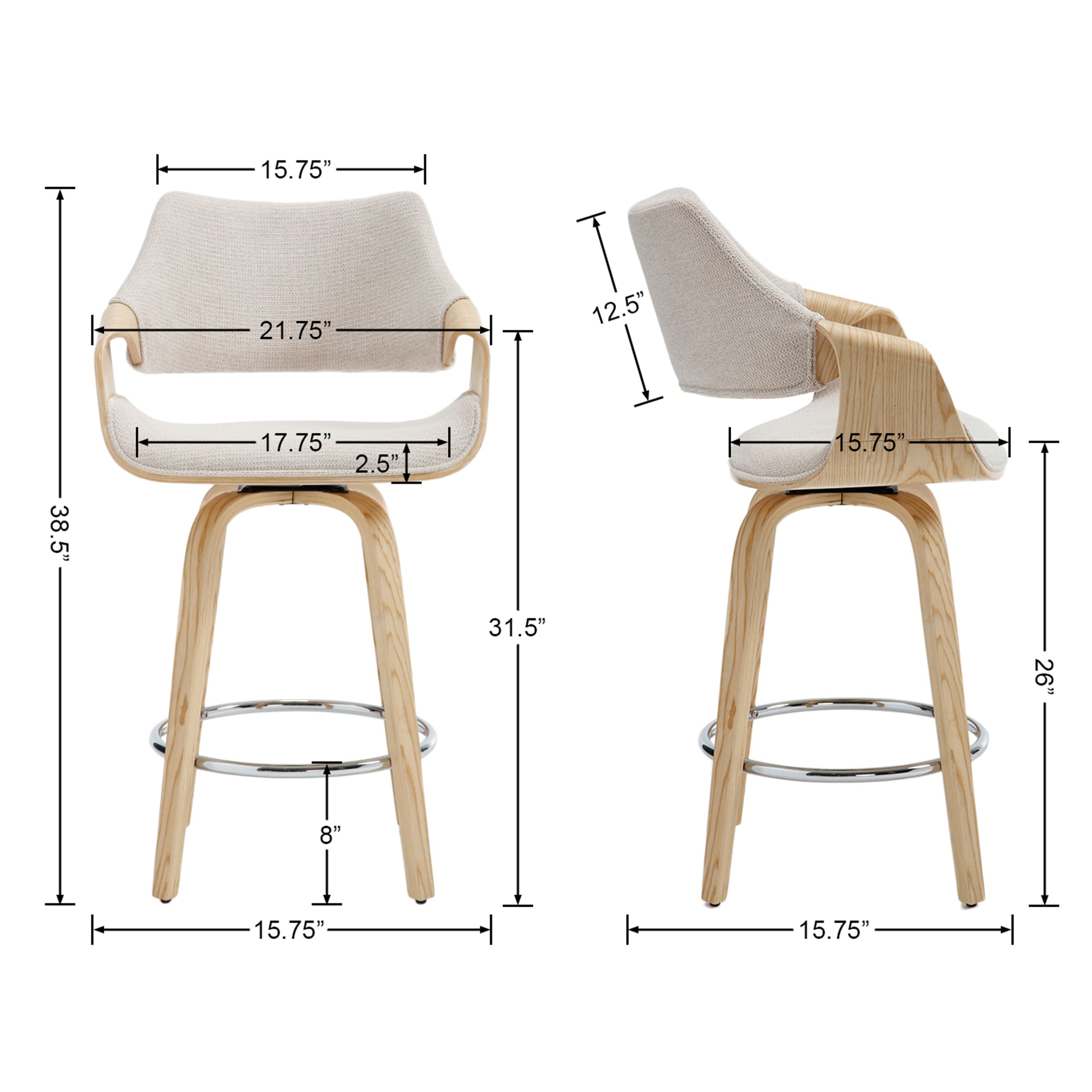 VESCASA 26"H Modern Barrel Swivel Counter Stools Set of 2 - 3075CS