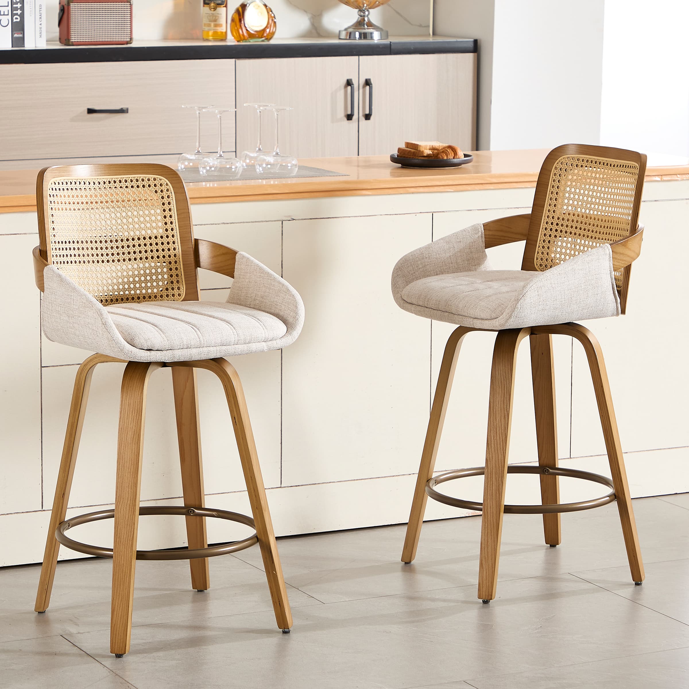 CIMOTA 26"H Swivel Rattan Counter Height Bar Stools Set of 2 - 71062CS