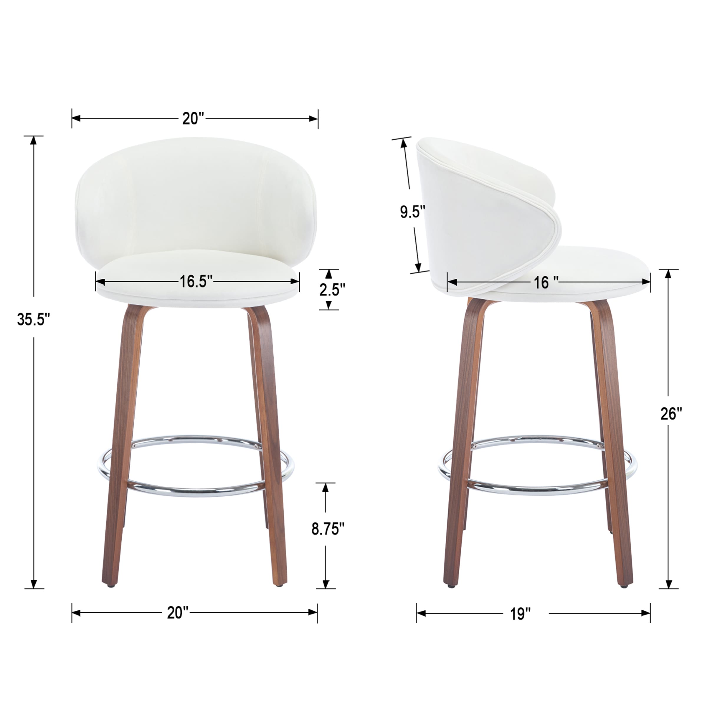 VESCASA 26"H Barrel Backrest Counter Height Stools Set of 2 - 2109CS