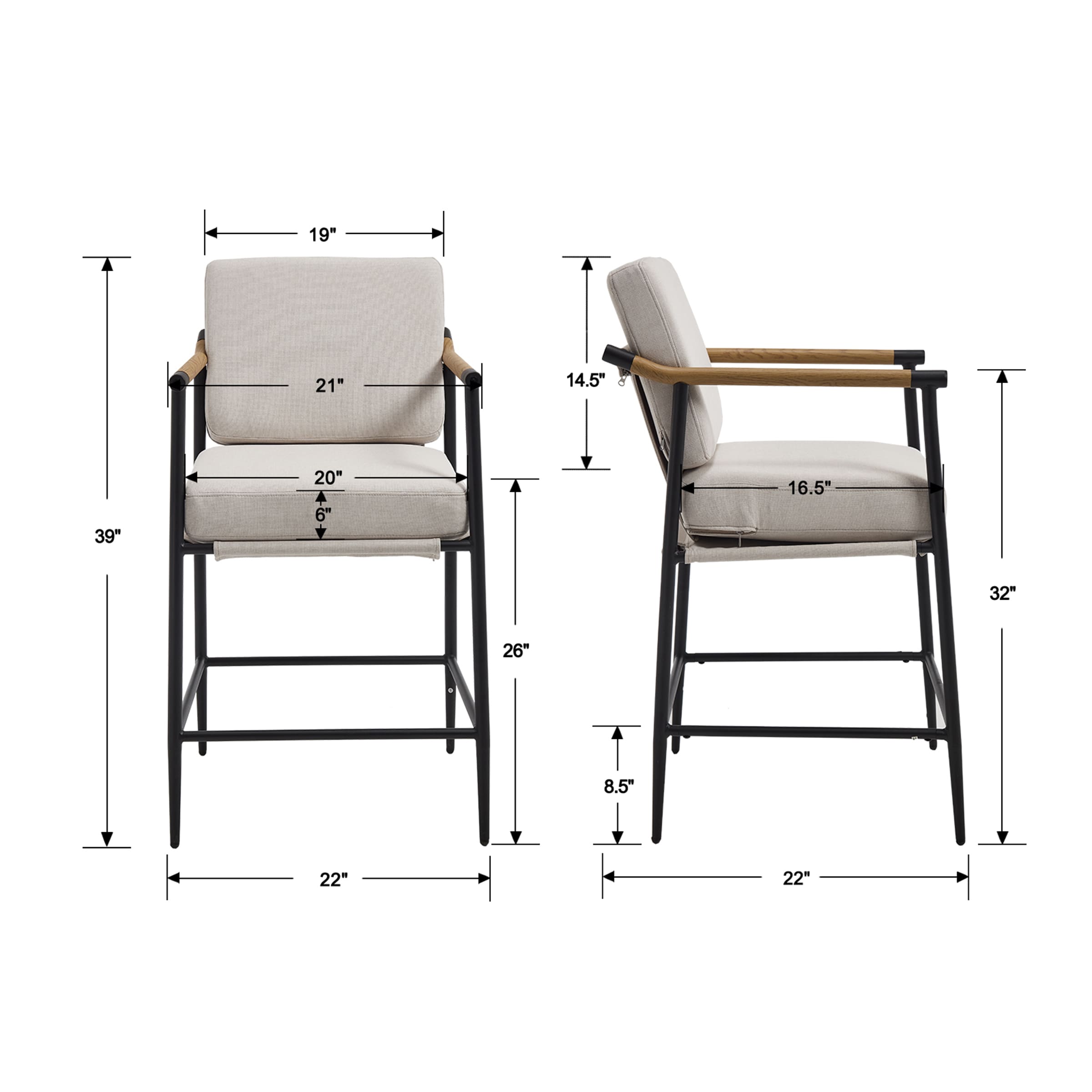 CIMOTA 26" Mid Century Modern Counter Stools Set of 2 - 15020CS